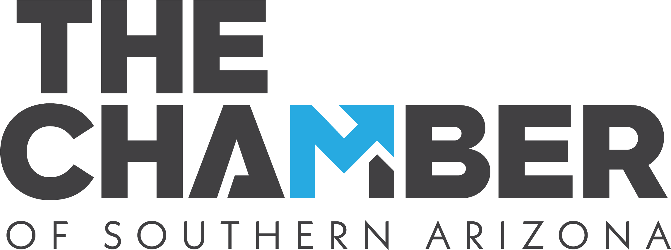 The logo of The Chamber of Southern Arizona with the words 'The Chamber' in large black and gray letters and a blue 'M' in the middle.