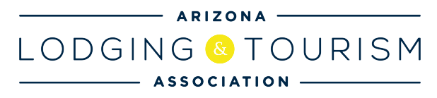 Logo of the Arizona Lodging & Tourism Association with the words 'Arizona Lodging & Tourism Association' and a yellow circle in the center.