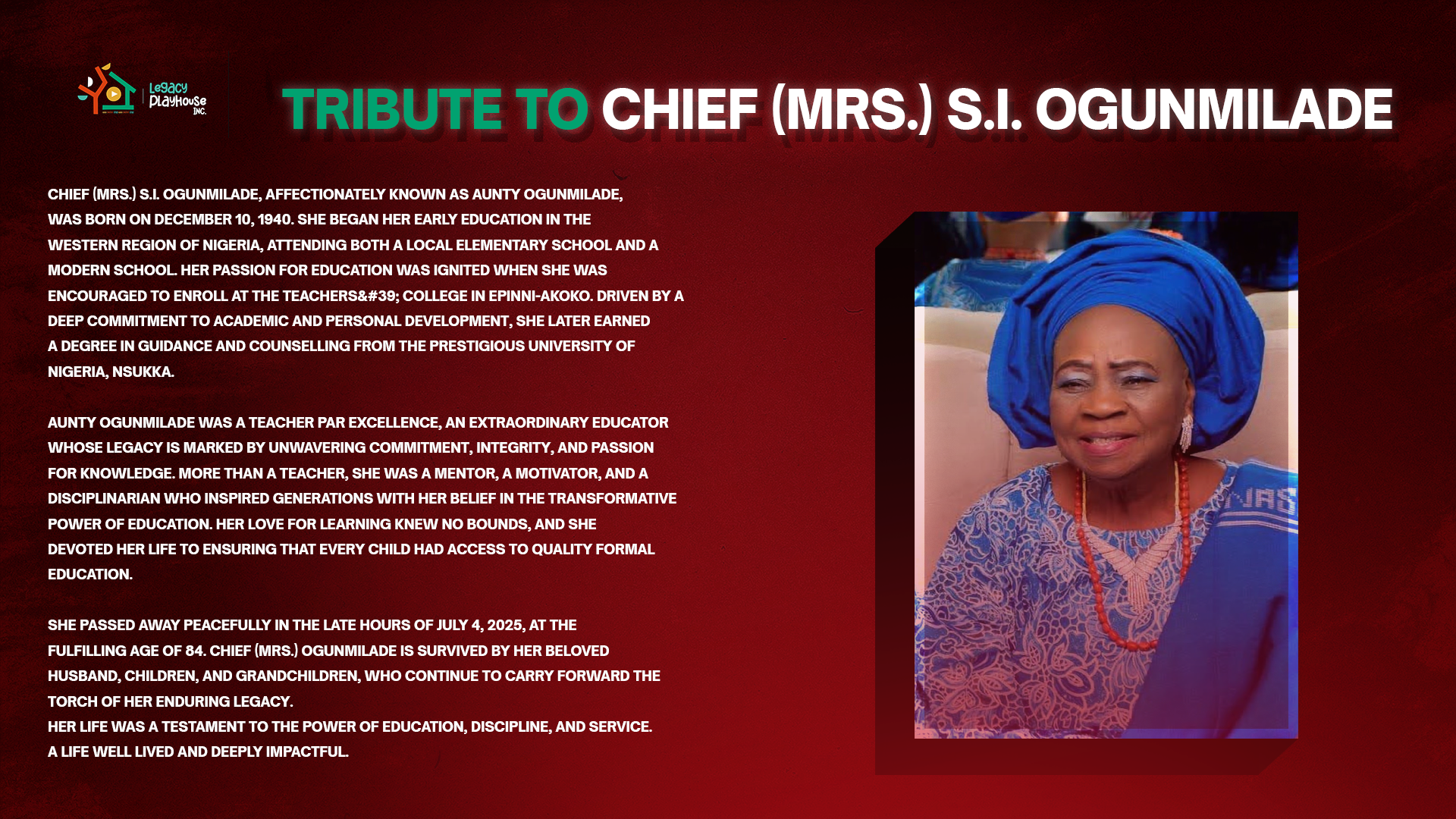 Tribute to Chief (Mrs.) S.I. Ogunmilade.png