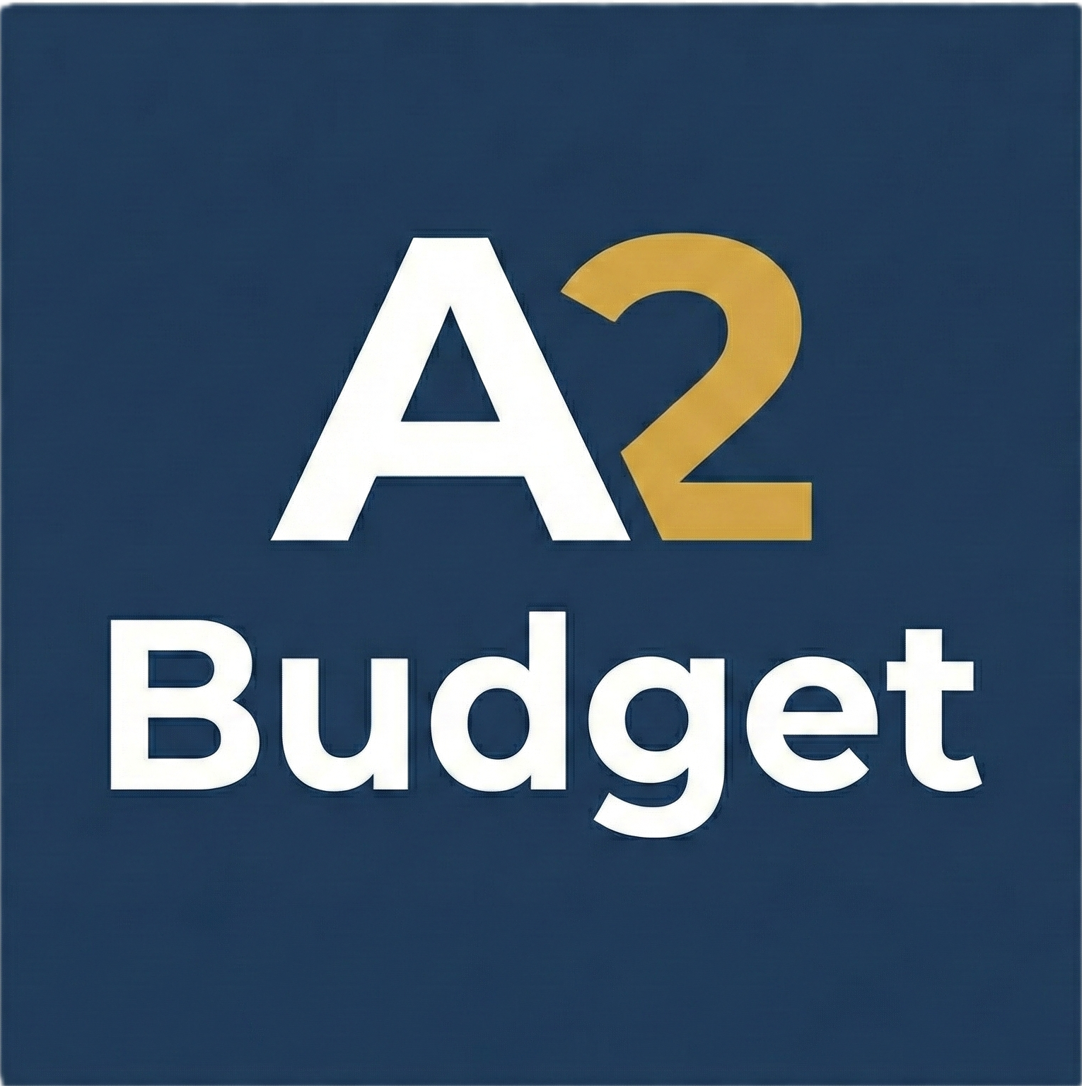 Sign with the text 'A2 Budget' in white and gold letters on a dark blue background.
