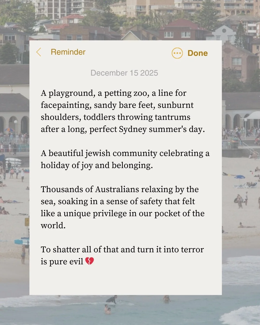 Every time I see an empty pram on my TV screen my heart sinks further 💔

To every Jewish Australian, I hope you feel the collective love of Australian&rsquo;s wrapping around you.

To any parent or mum navigating the grief of a safety that feels sto