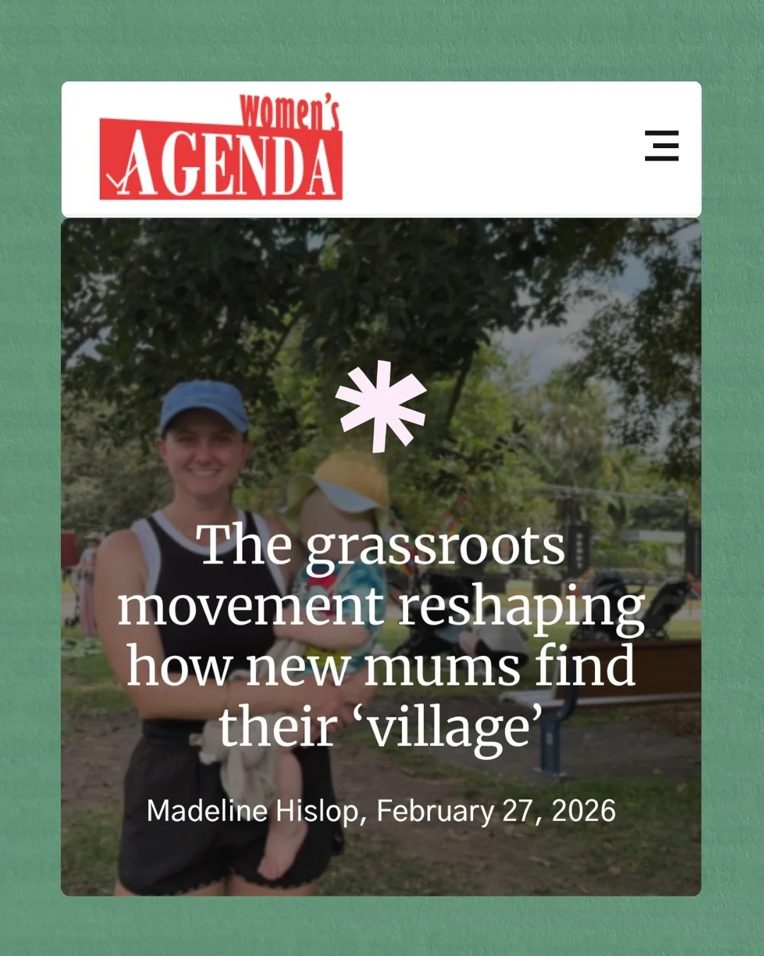 This is my favourite story about Mum Walk so far 🥹🗞️💕

Lorissa and Sarah&rsquo;s story are the real power behind our movement. Without local volunteer mums like them taking that first brave step, and showing up for other mums - thousands of mums w