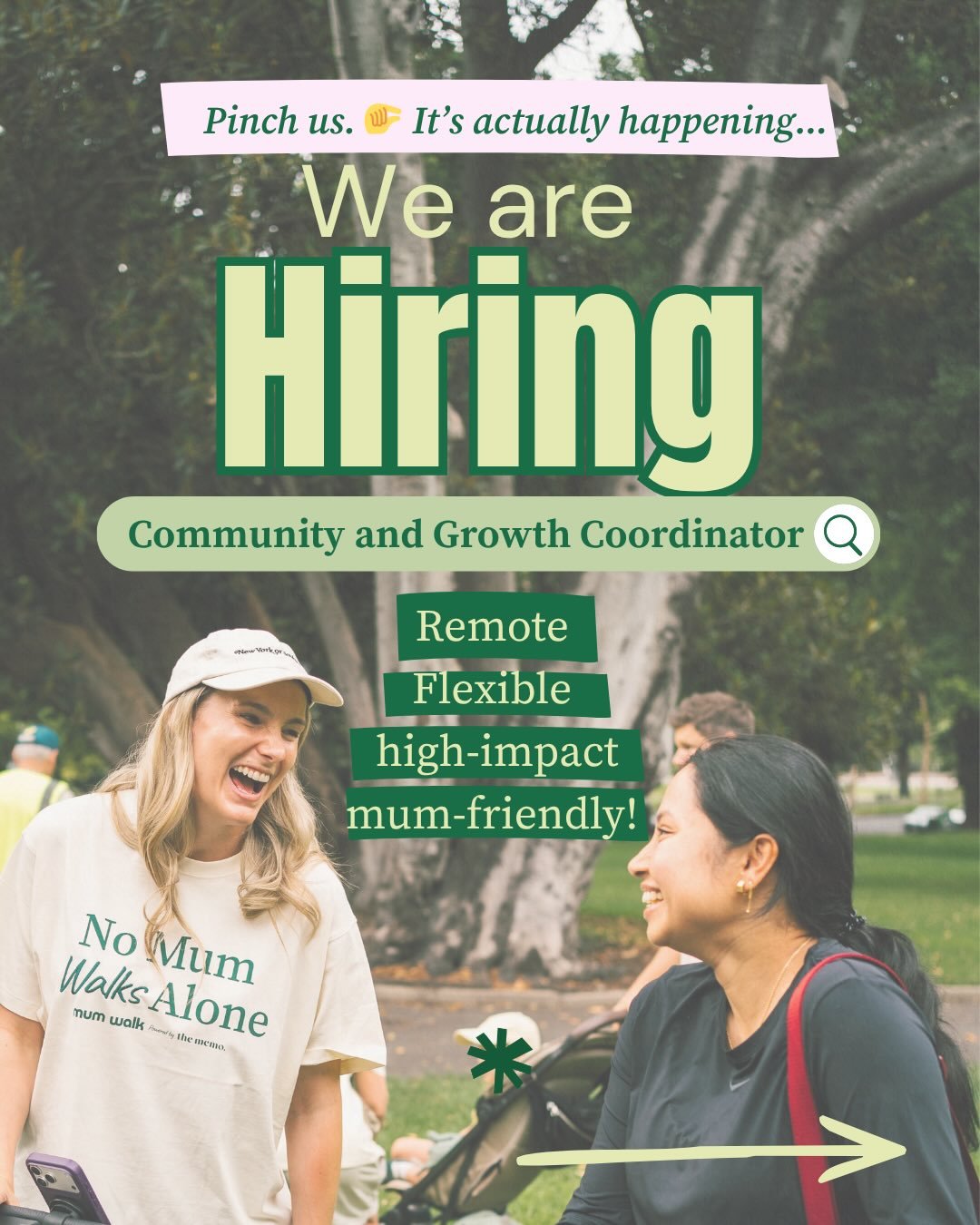 Share this with any hype-Mum you know! 📣

Big news!! Mum Walk is making our first hire🥹🥹🥹! 

We&rsquo;re growing so rapidly that I know the only next move we can make is getting more hands on deck to keep up with this momentum ❤️

This role will 