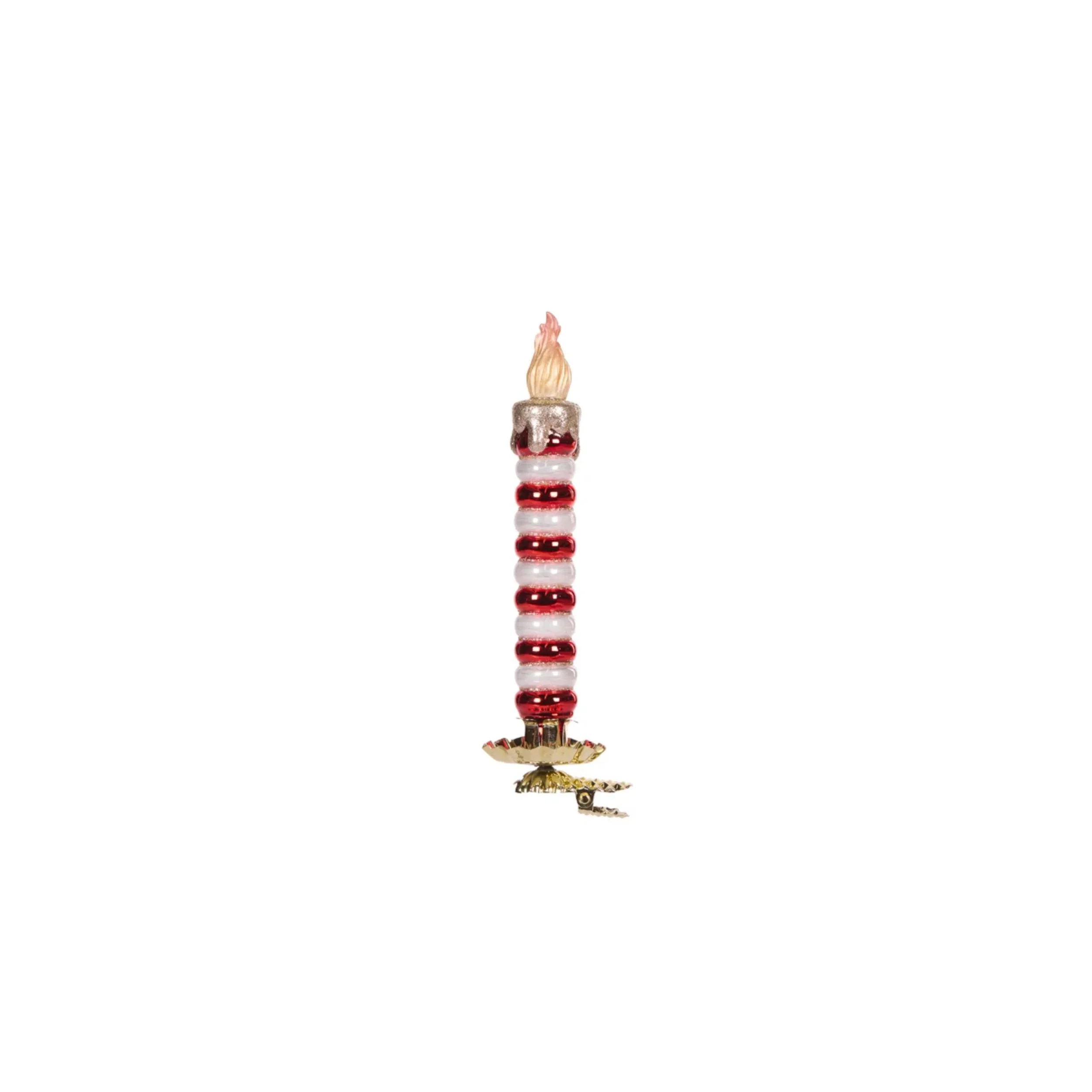 Red And White Candy Stripe Glass Clip Candle
