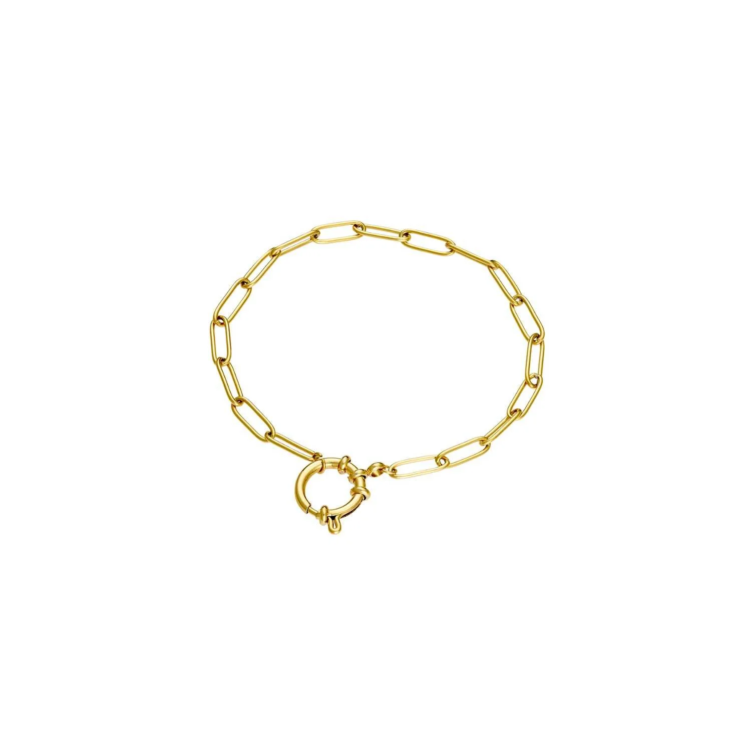 Oblong Link Charm Bracelet Gold