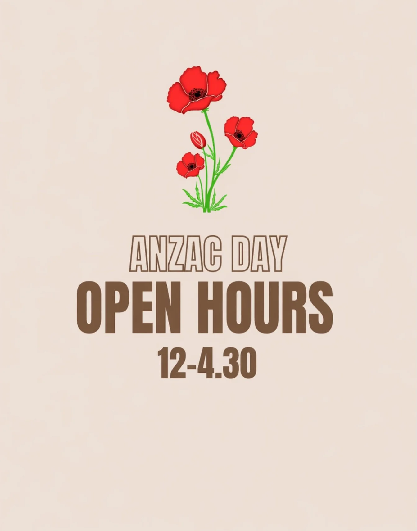 Tomorrow we pause to honour the courage, sacrifice, and spirit of all who served and those who continue to serve our country. We remember their bravery, resilience, and the freedoms they helped protect. Lest we forget. Please note : our opening hours