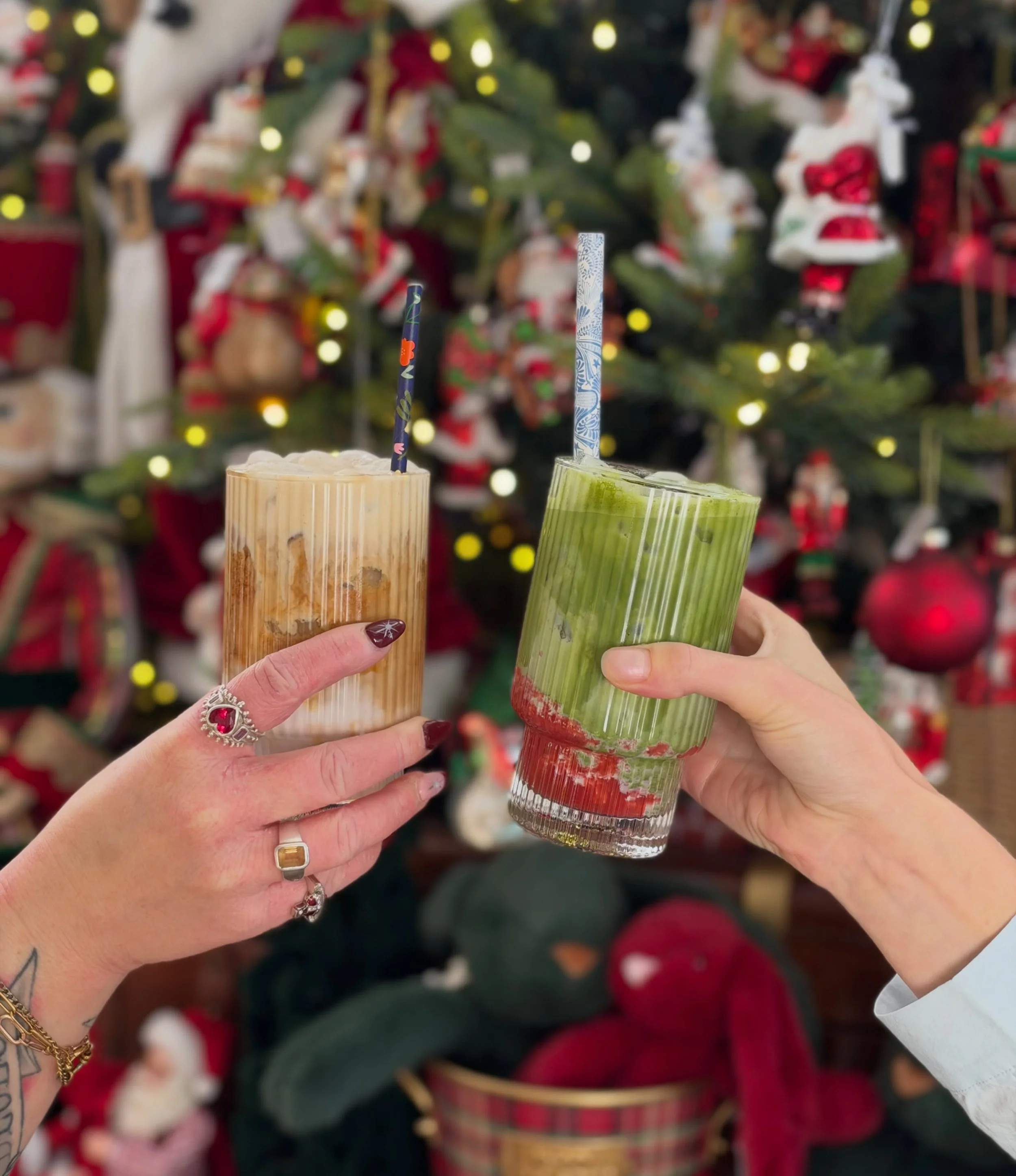 Which bestie are you? Iced Latte with Cold Foam OR Iced Strawberry Matcha 🍓 #reliquaire