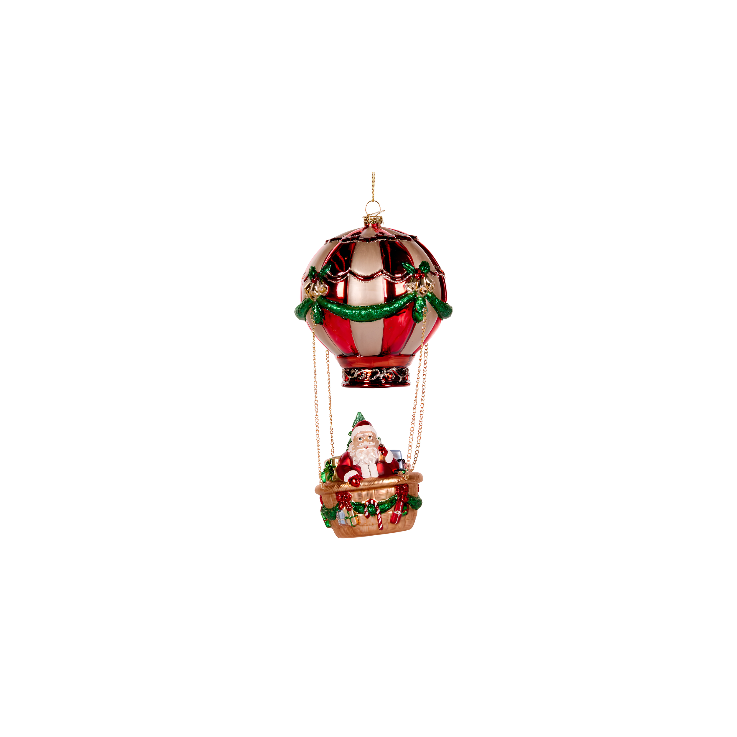 Santa Hot Air Balloon Glass Ornament