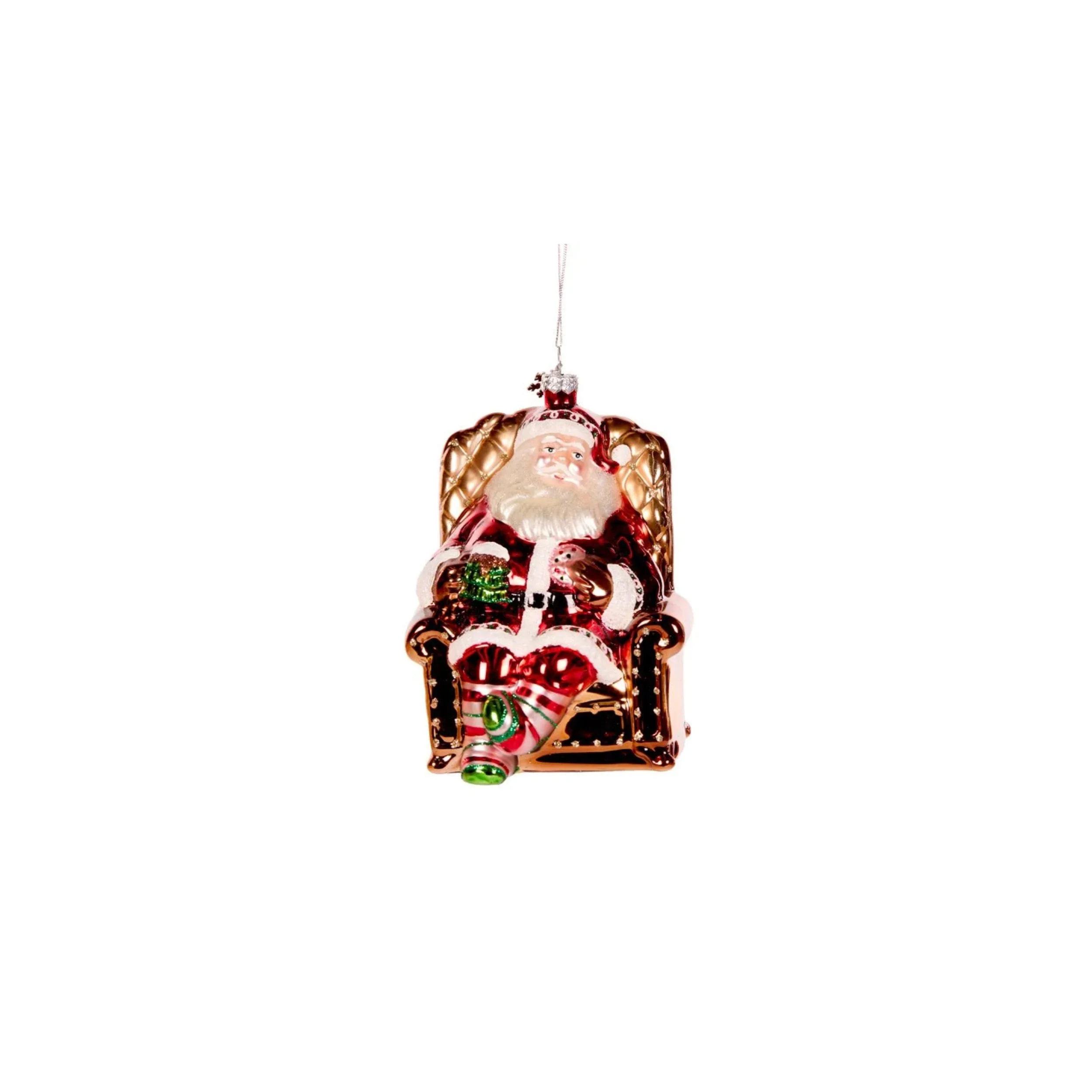 Santa On A Sofa Glass Ornament