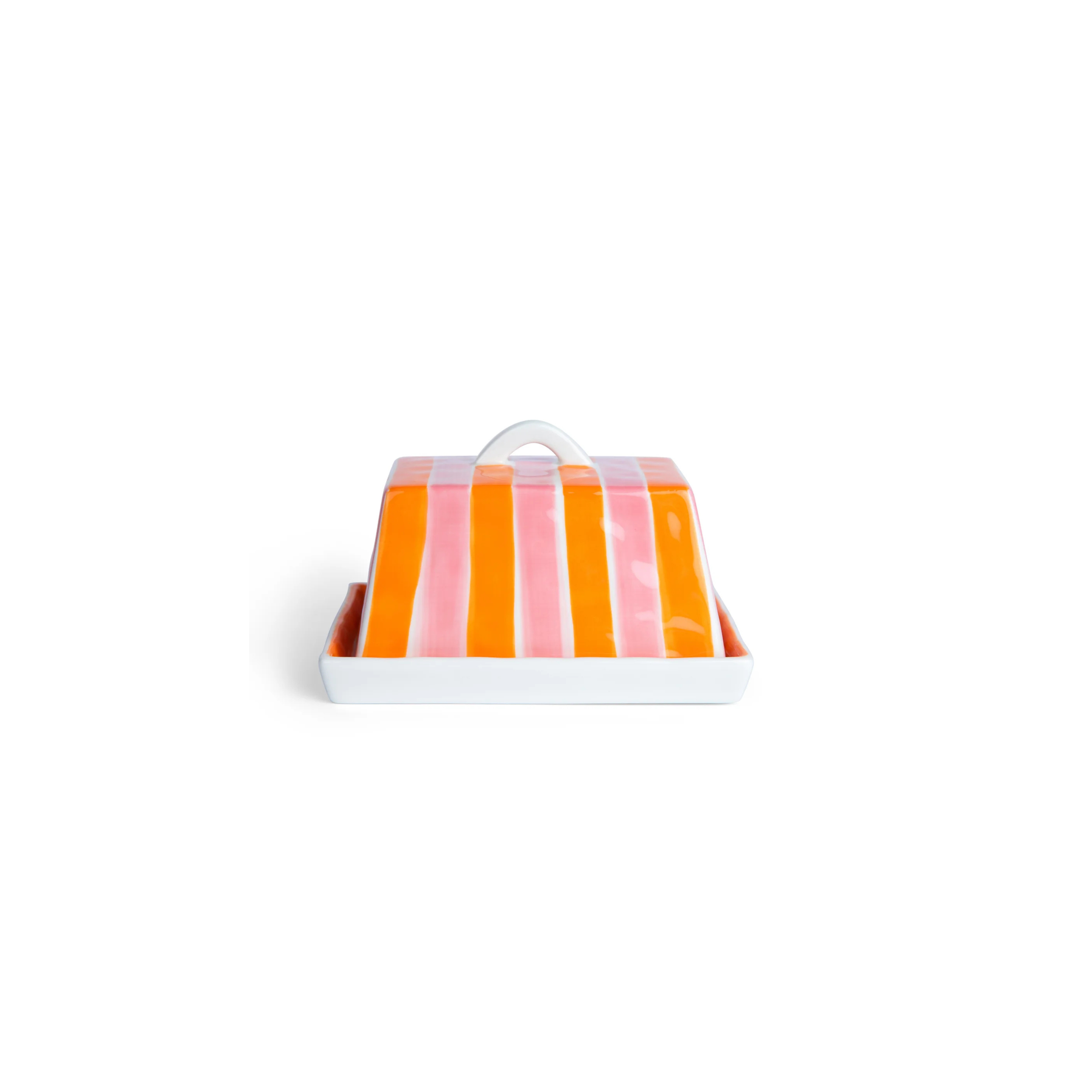 Large Butter Dish Pink and Orange Stripe