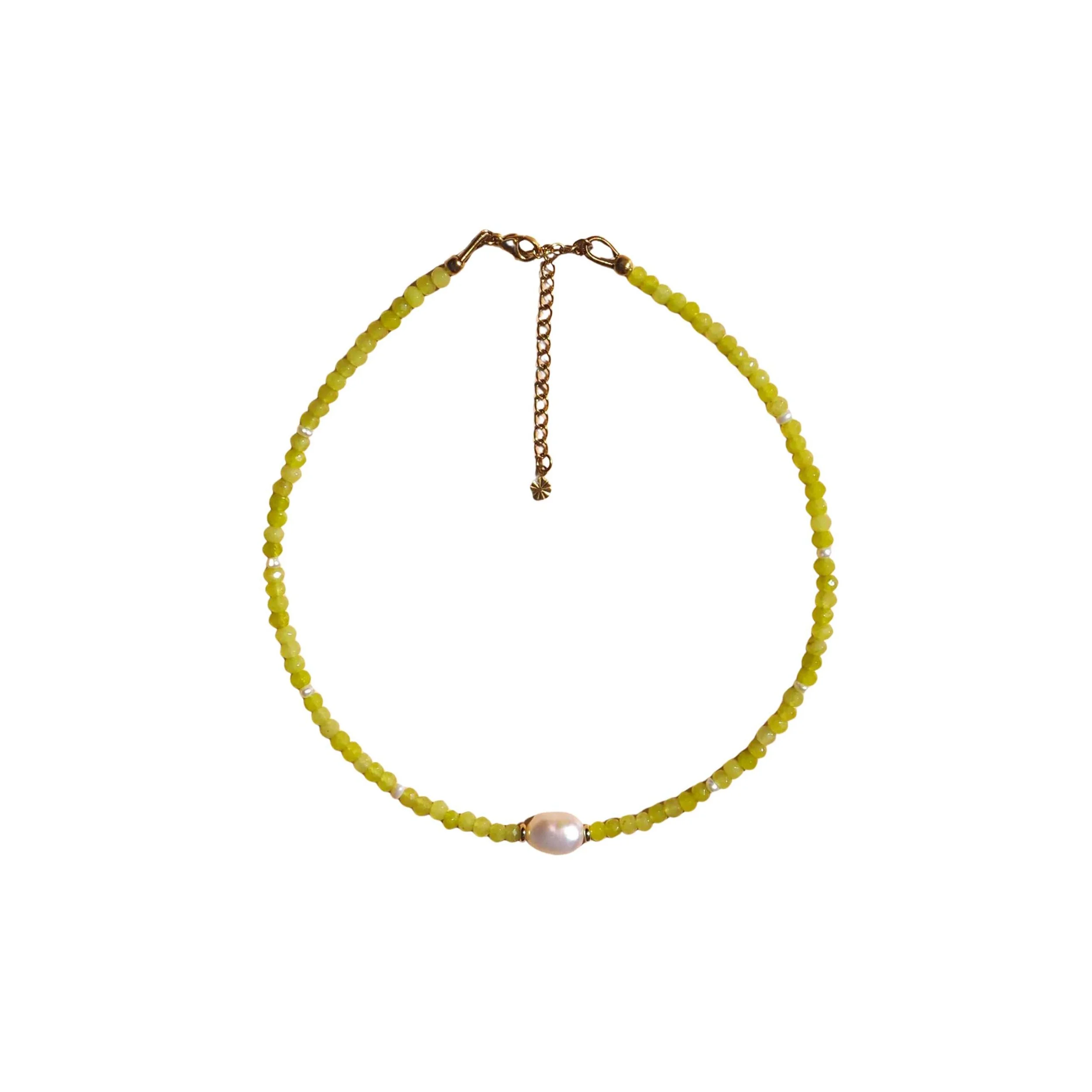 Freshwater Pearl with Lime Gemstone Beaded Necklace