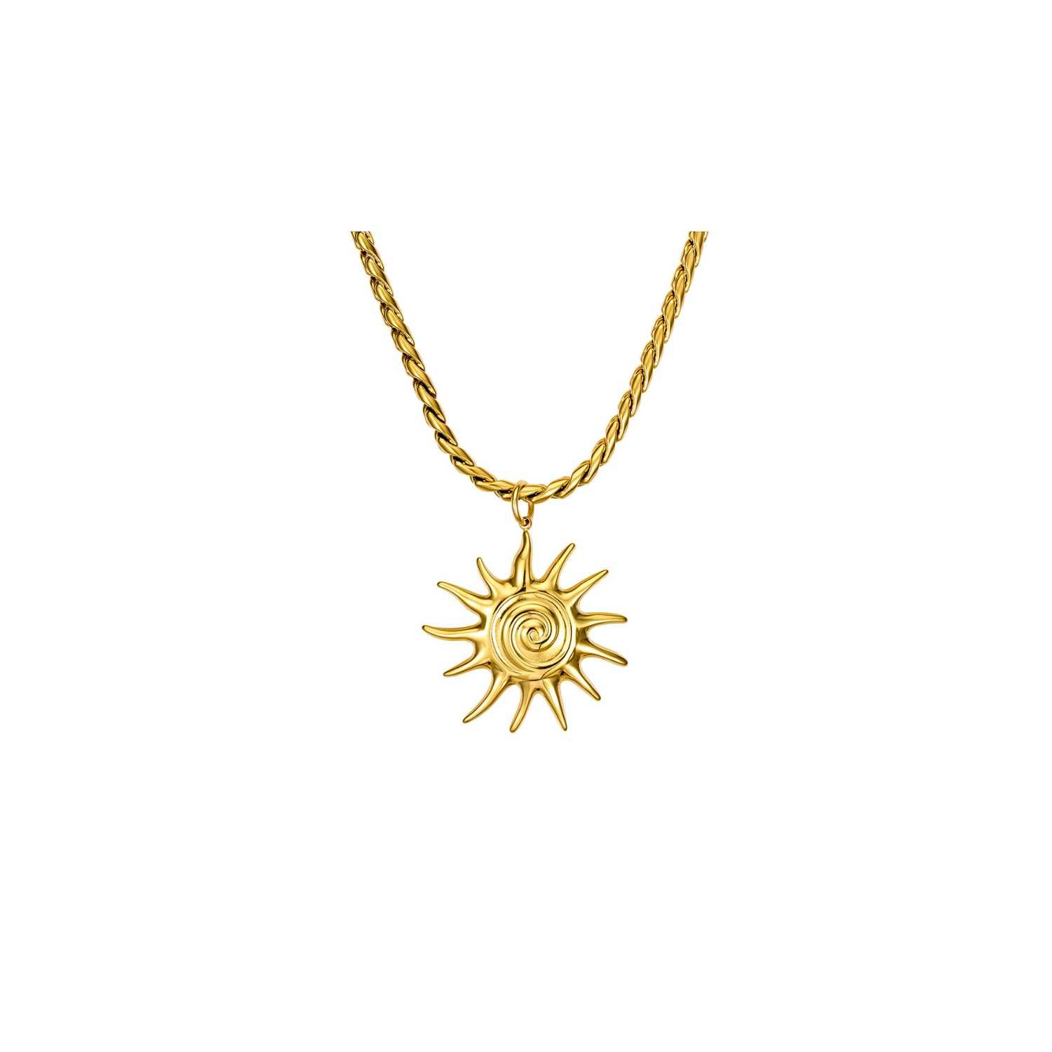 Spiral Sun Pendant Necklace Gold