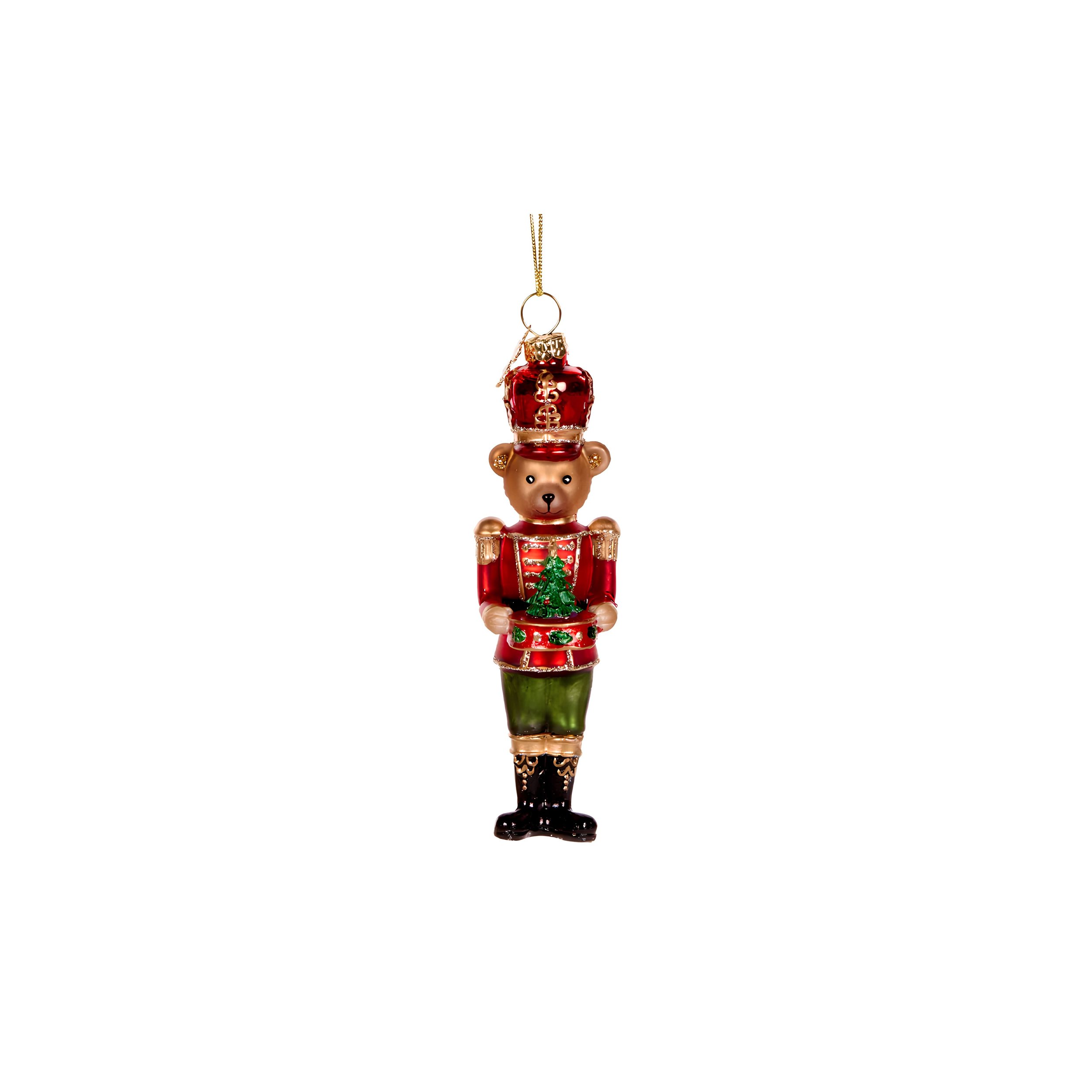 Red Bear Nutcracker Glass Ornament