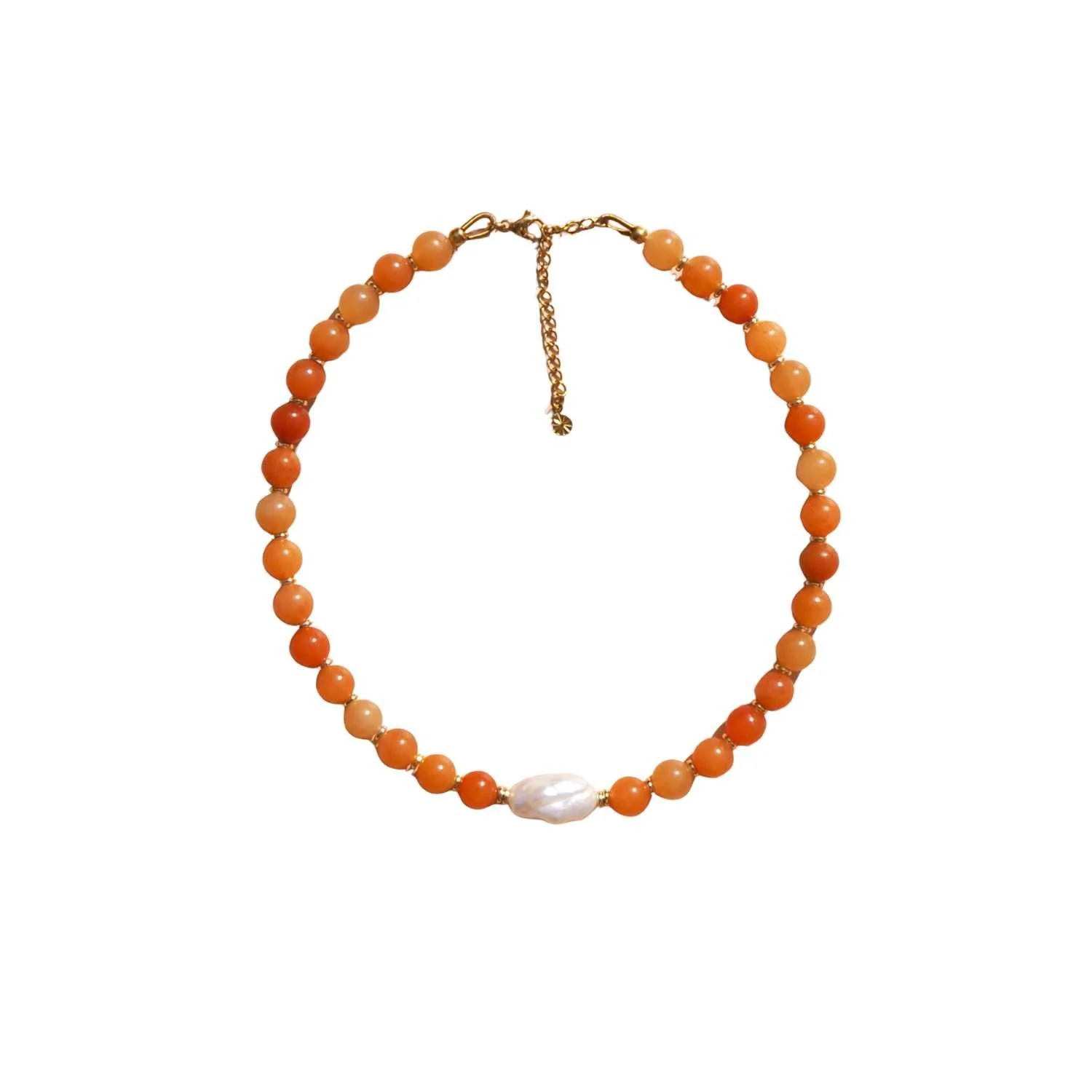 Freshwater Keshi Pearl with Red Aventurine Necklace