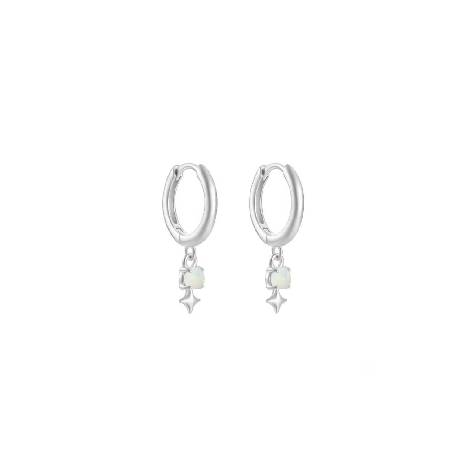 Opalite and Star Huggie Earrings Silver