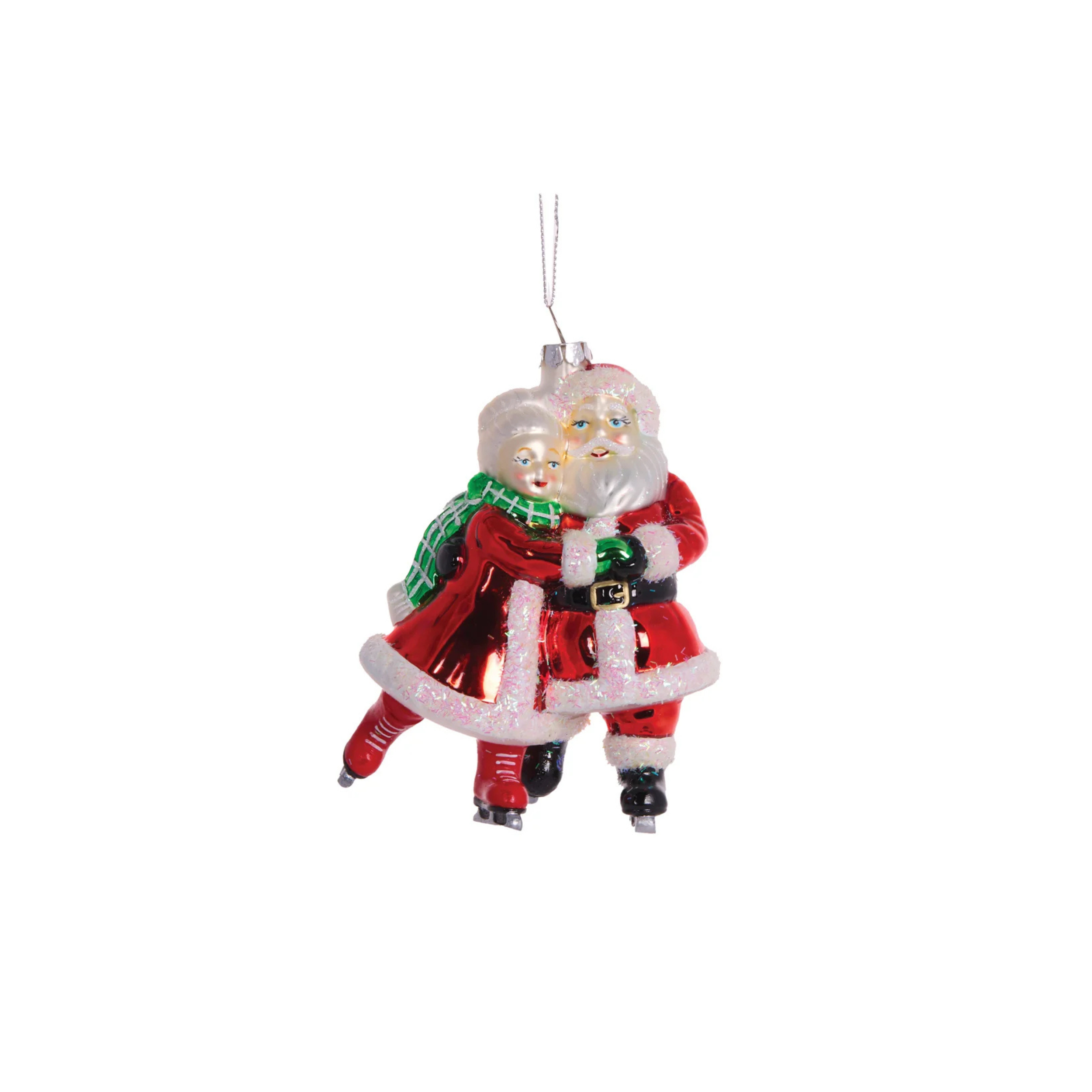Glass Hugging Mr and Mrs Claus Hanging