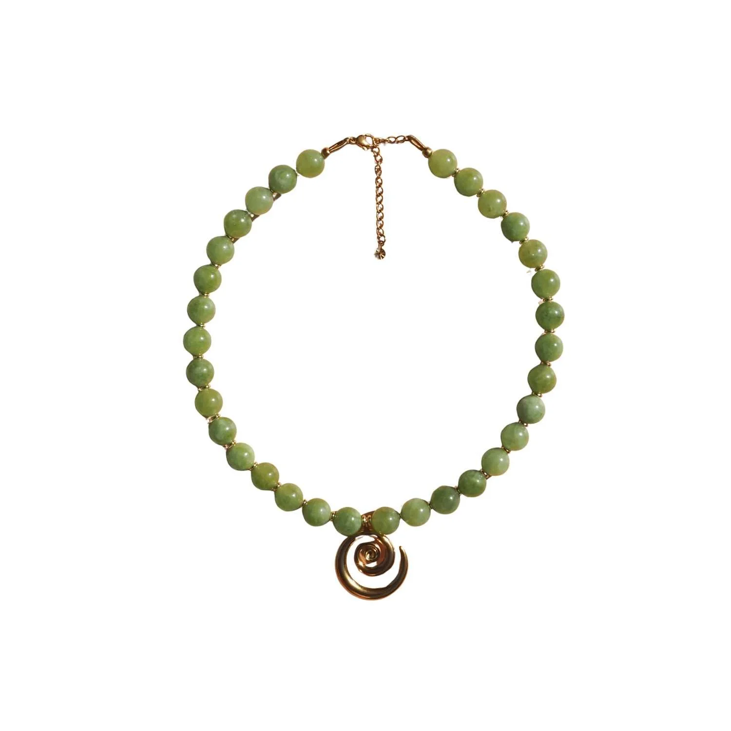 Spiral Lime Green Beaded Gemstone Necklace