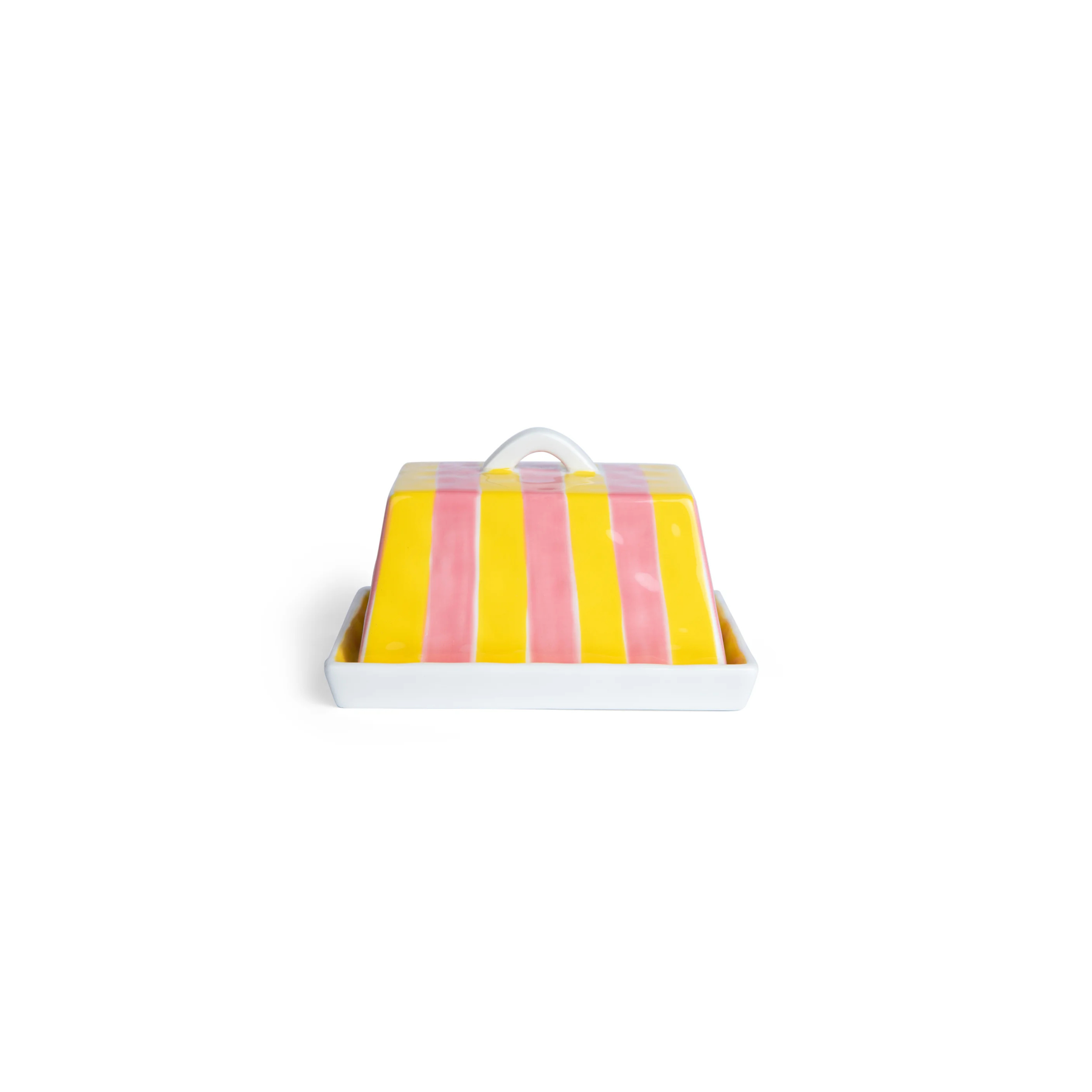 Large Butter Dish Pink and Yellow Stripe