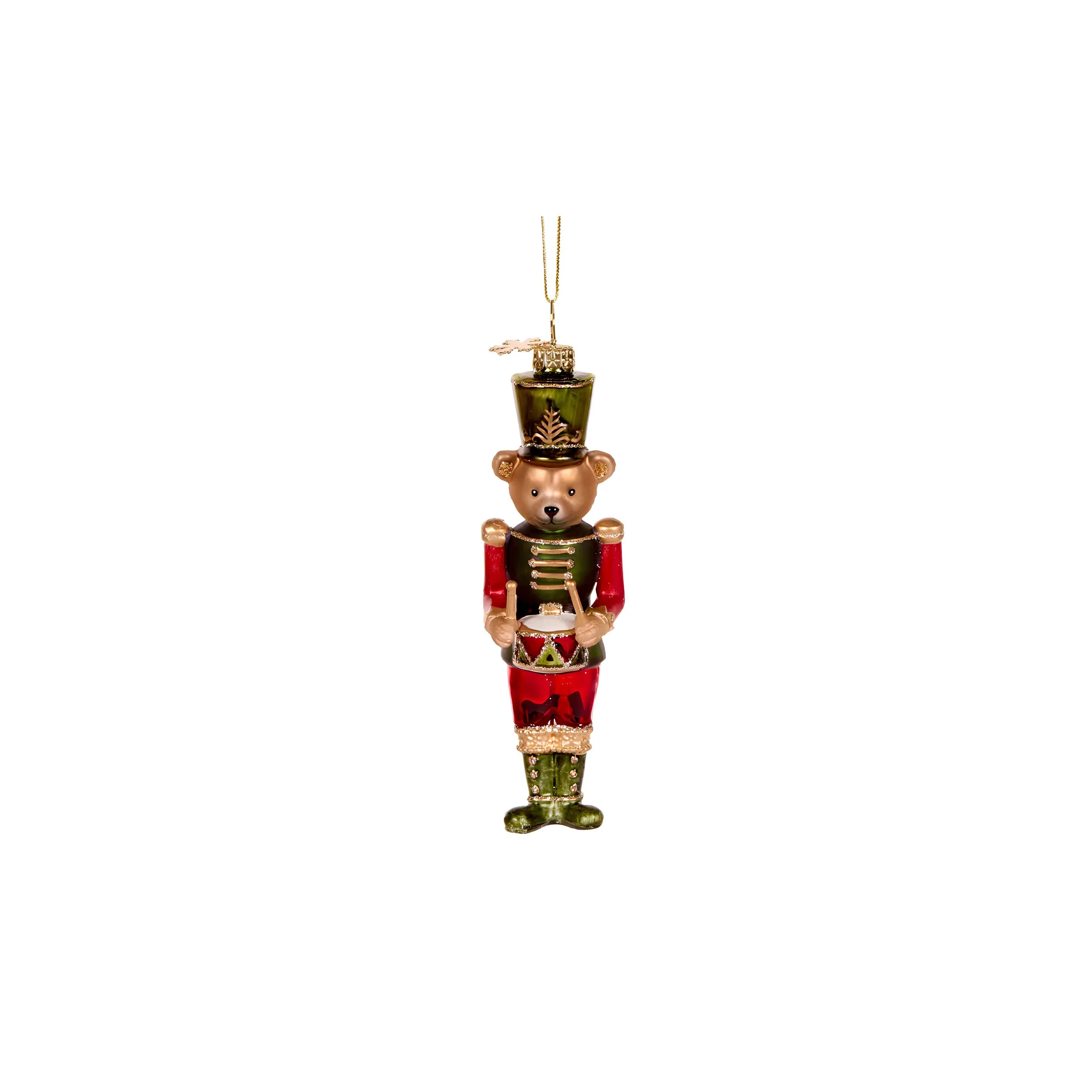 Green Bear Nutcracker Glass Ornament