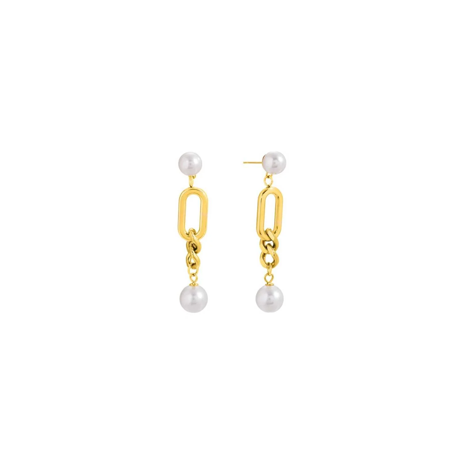 Chain & Pearl Drop Earrings Gold