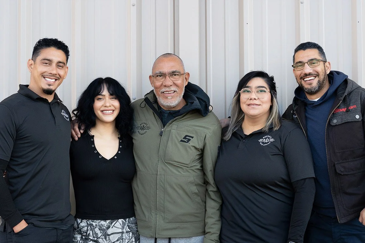 Team photo of the Rocha's Auto Service family-owned auto shop in Redding, California