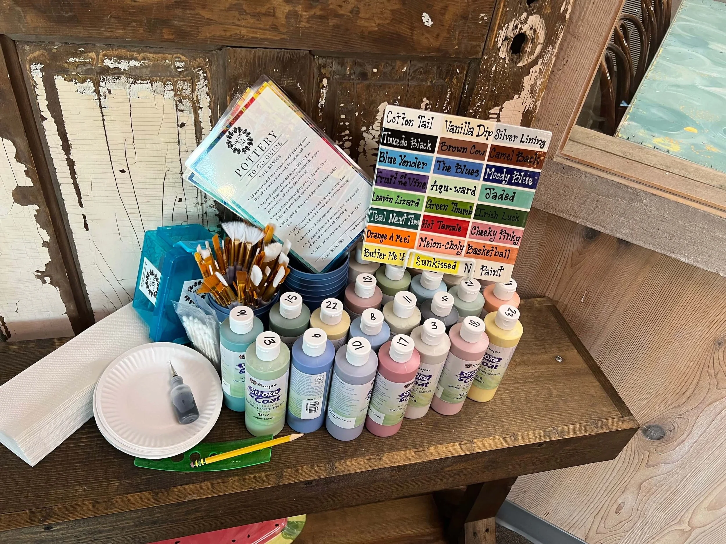 Paint in a Box supplies on a table