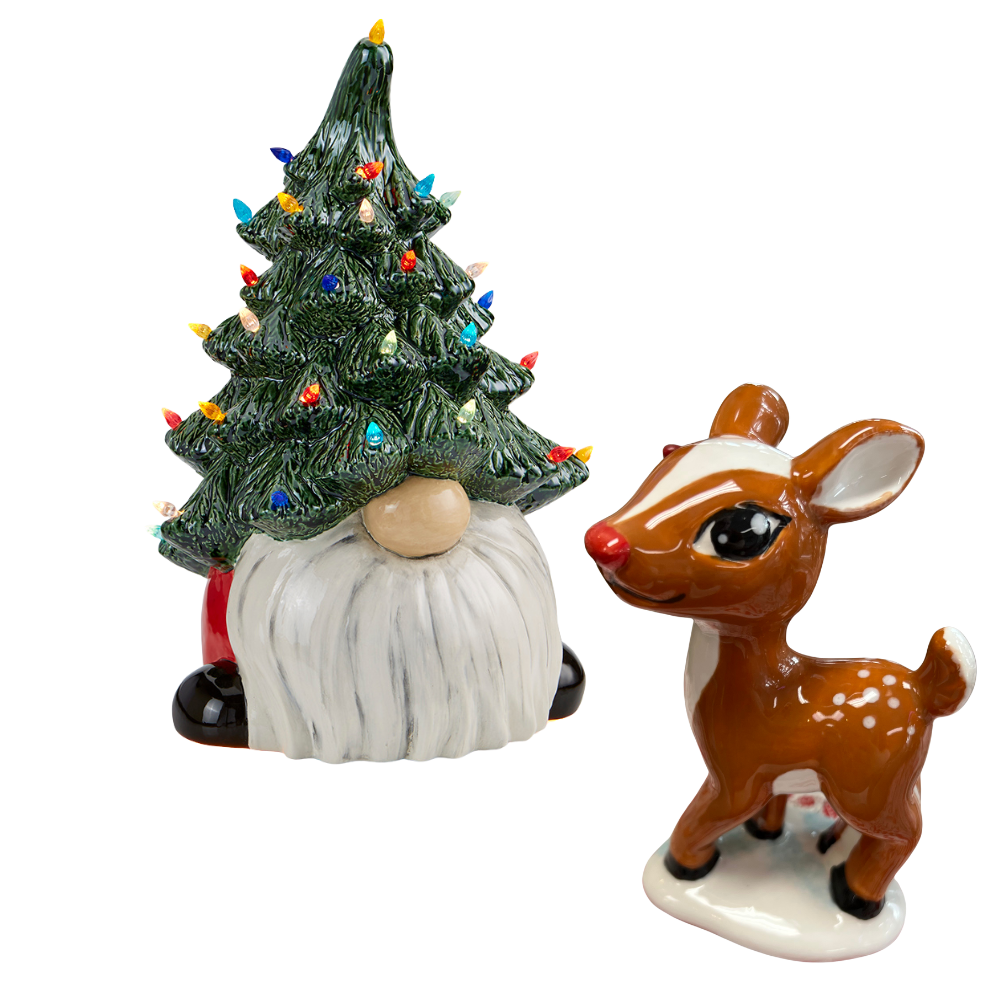 Ceramic christmas tree and ceramic rudolph
