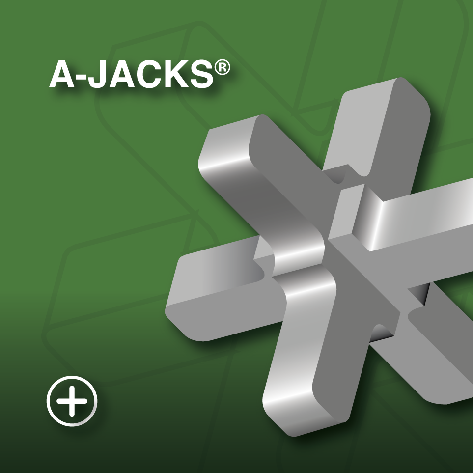 Une caja de herramientas con un alfiler de gancho y la marca A-JACKS sobre un fondo verde.