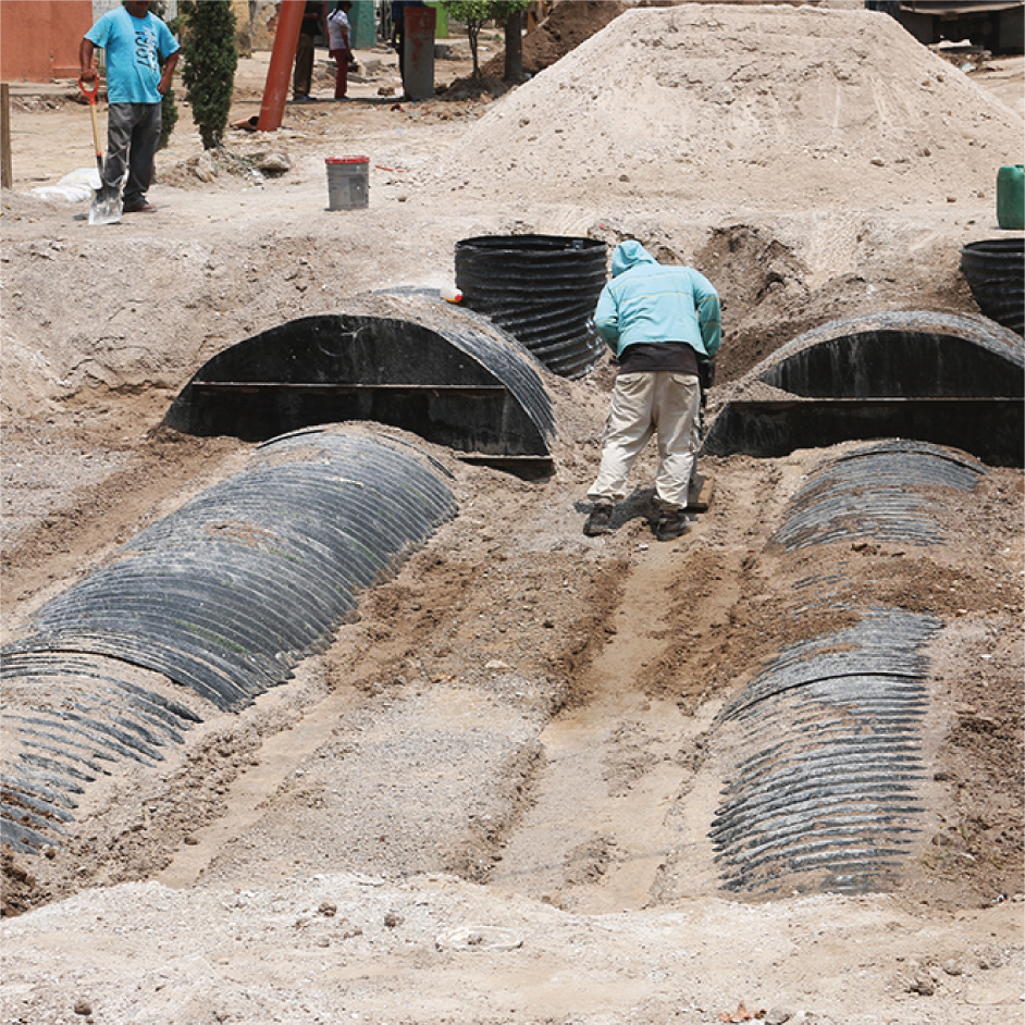 SISTEMA DE RETENCIÓN DE AGUA PLUVIAL RÍO GRANDE TLAQUEPAQUE, JALISCO manufacturado con tubería HEL-COR® CONTECH MÉXICO