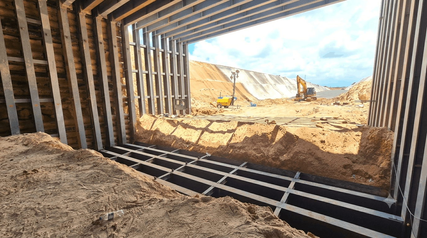 Construcción de un paso inferior ferroviario con estructura de vigas de acero