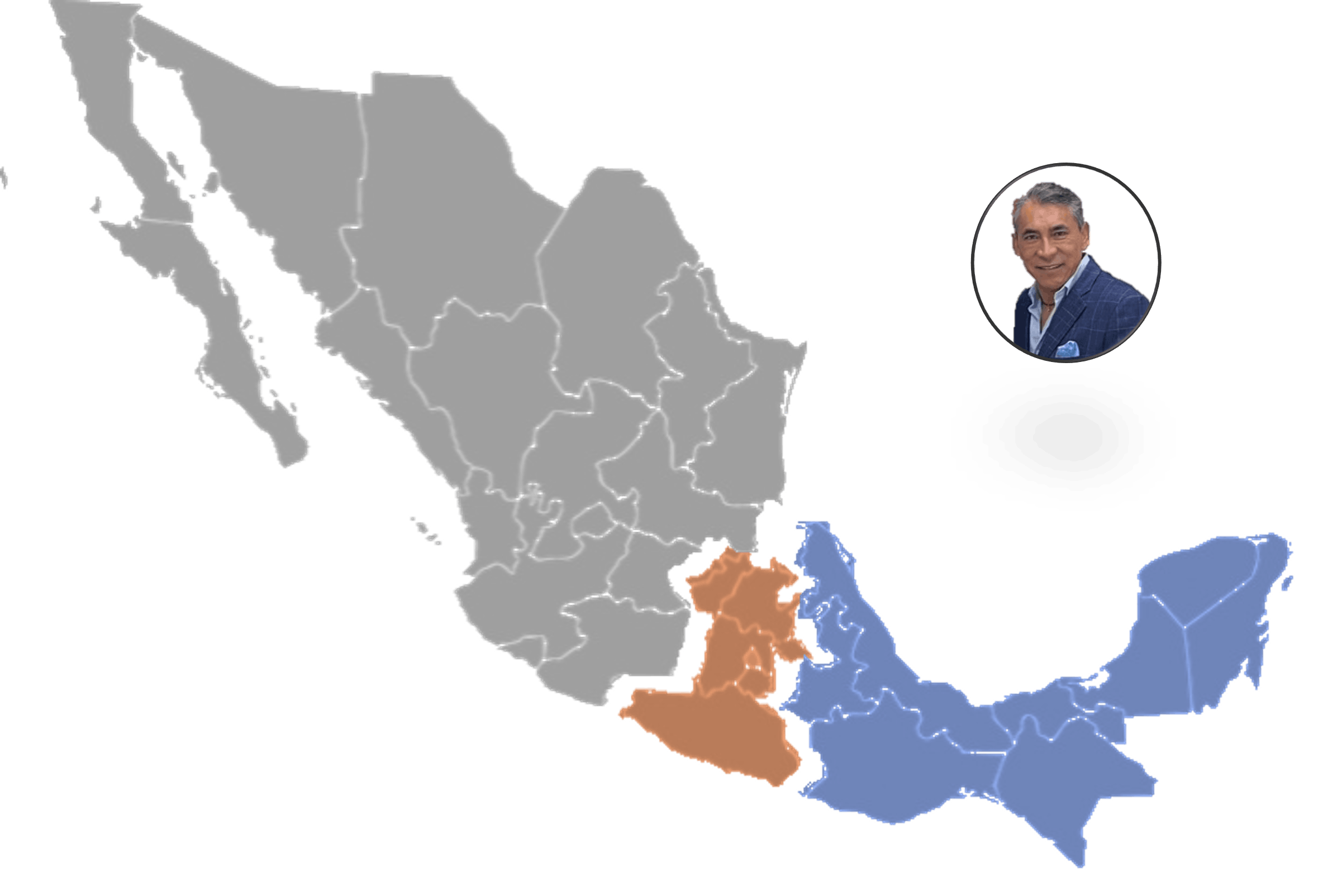 Mapa del país de México resaltando la zona  en varios colores las zonas de cobertura donde Contech México brinda servicio