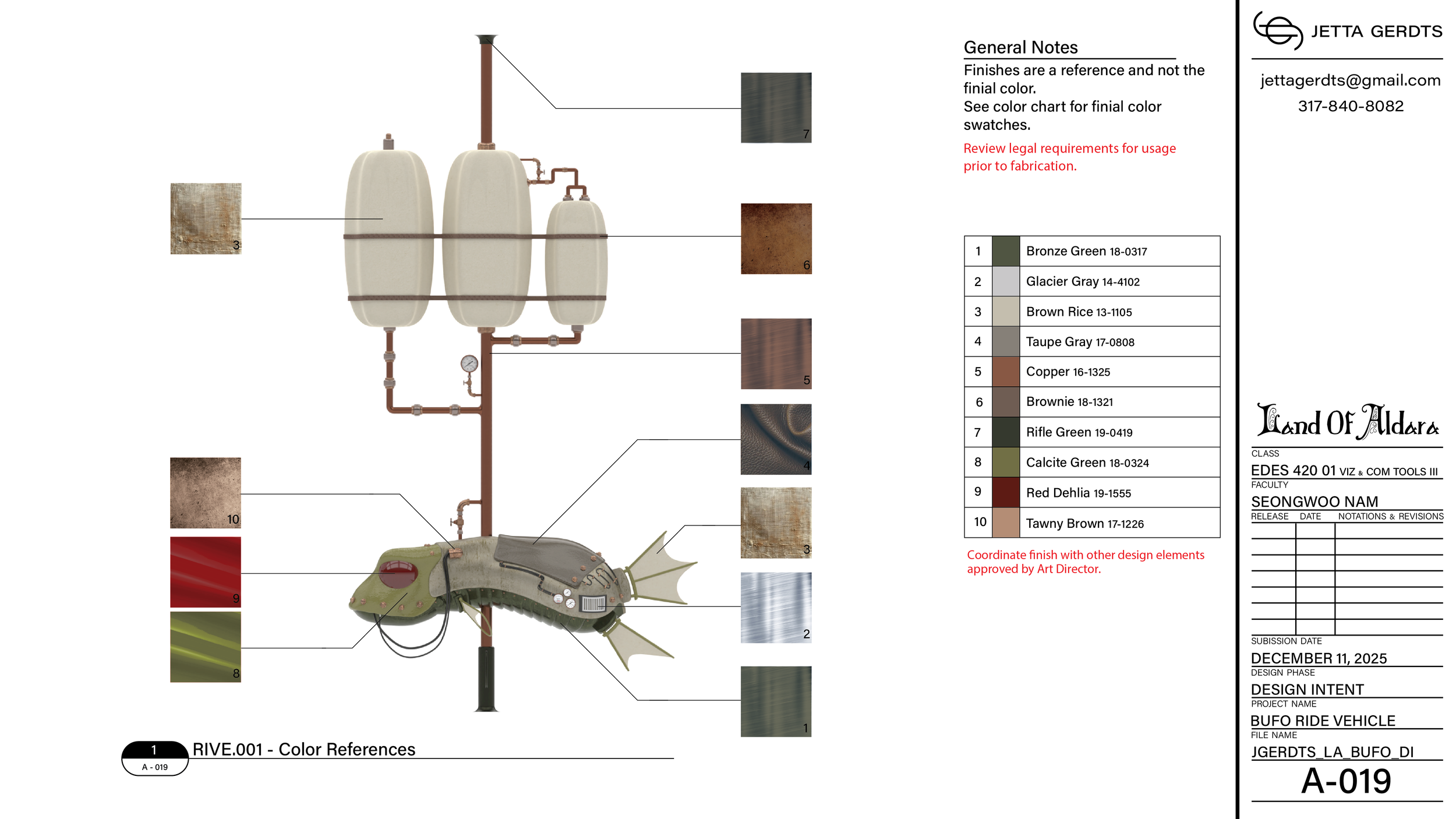 Ride Vehicle Material Callout Sheet
-Rhino 3D 8
-Illustrator