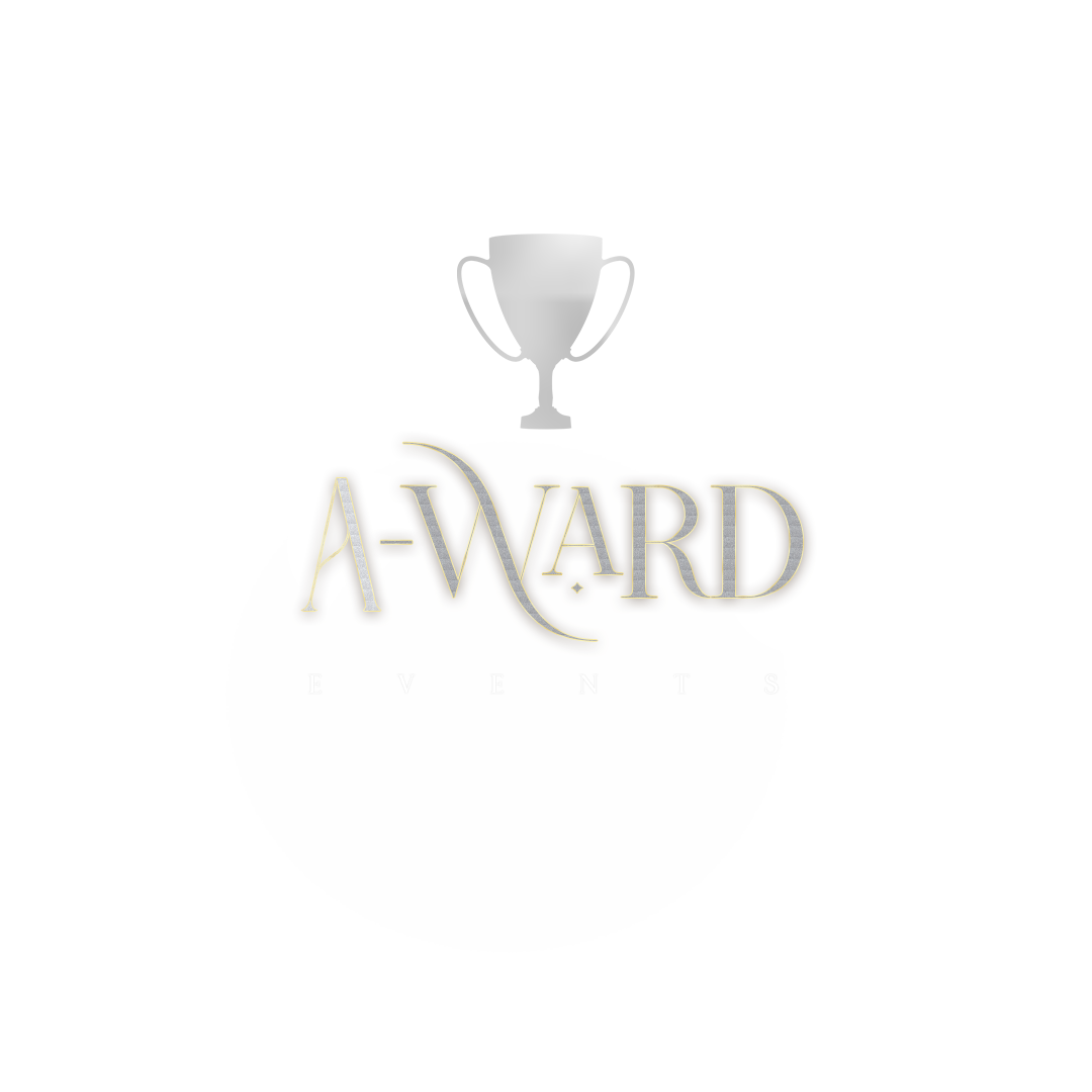Logo for A-Ward Events featuring a silver trophy cup and stylized gold and silver text.