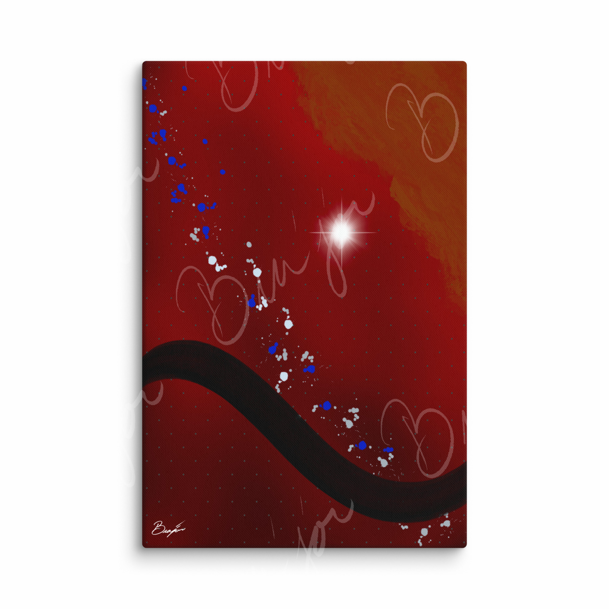 24x36 Canvas Abstract artwork titled Take Your Place designed by the digital abstract artist Bra'jor. Artwork includes the colors Red, Yellow, Orange, Black, Gray, and White