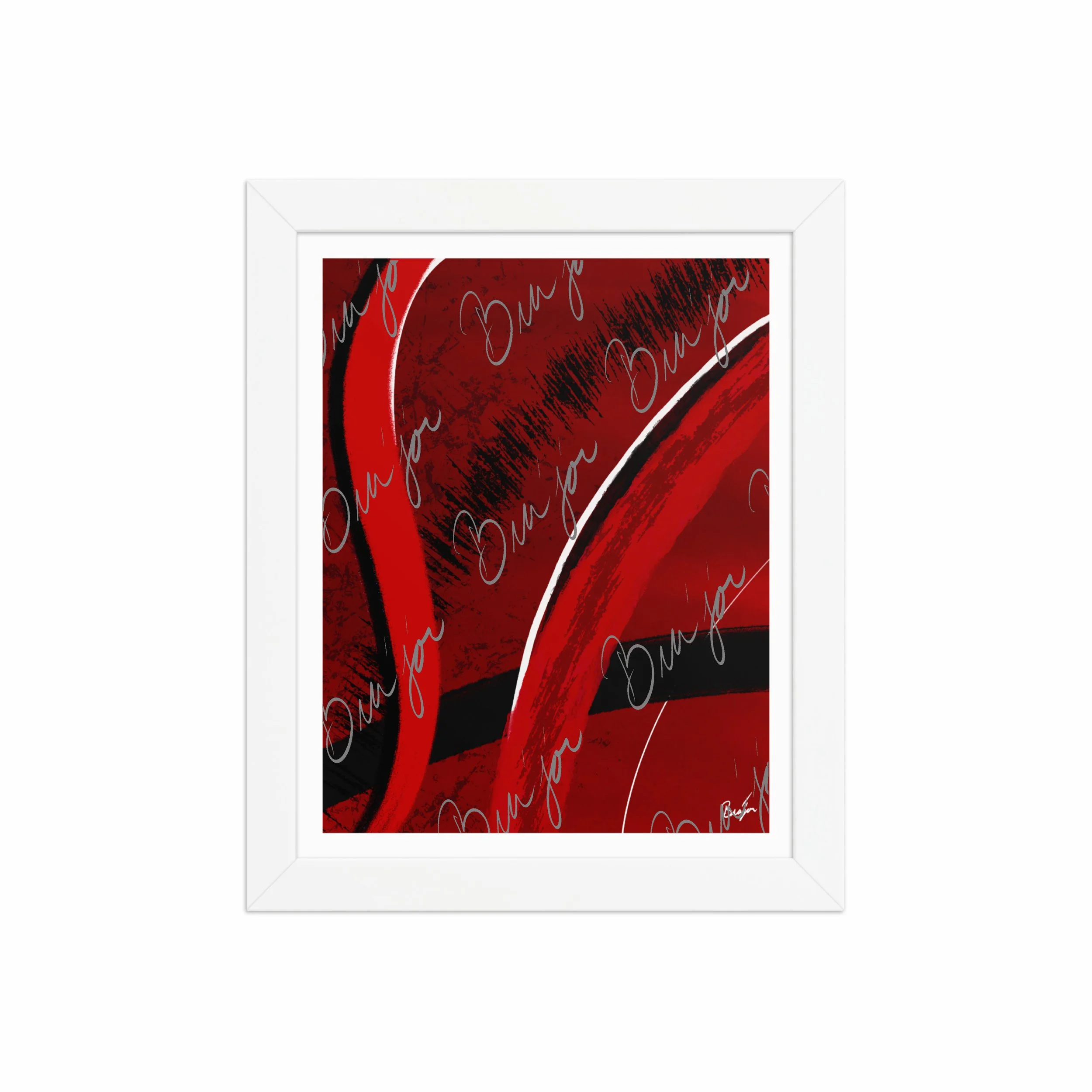 8x10 White Framed Abstract artwork titled Feel designed by the digital abstract artist Bra'jor. Artwork includes the colors Red, Black, Blue, and White