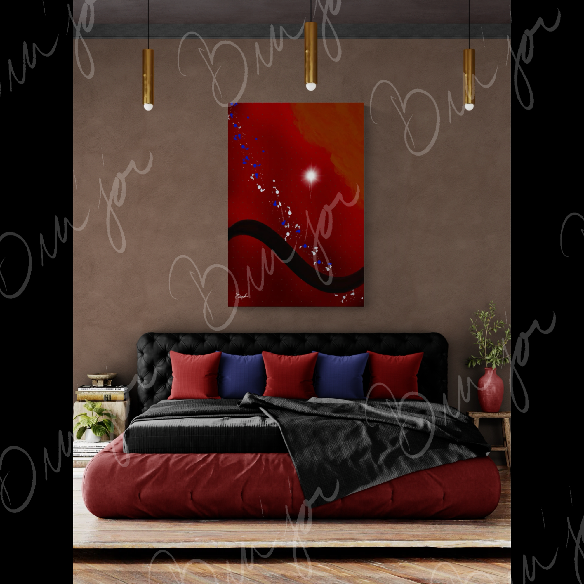 XL Canvas Abstract artwork titled Take Your Place designed by the digital abstract artist Bra'jor. Artwork includes the colors Red, Yellow, Orange, Black, Gray, and White