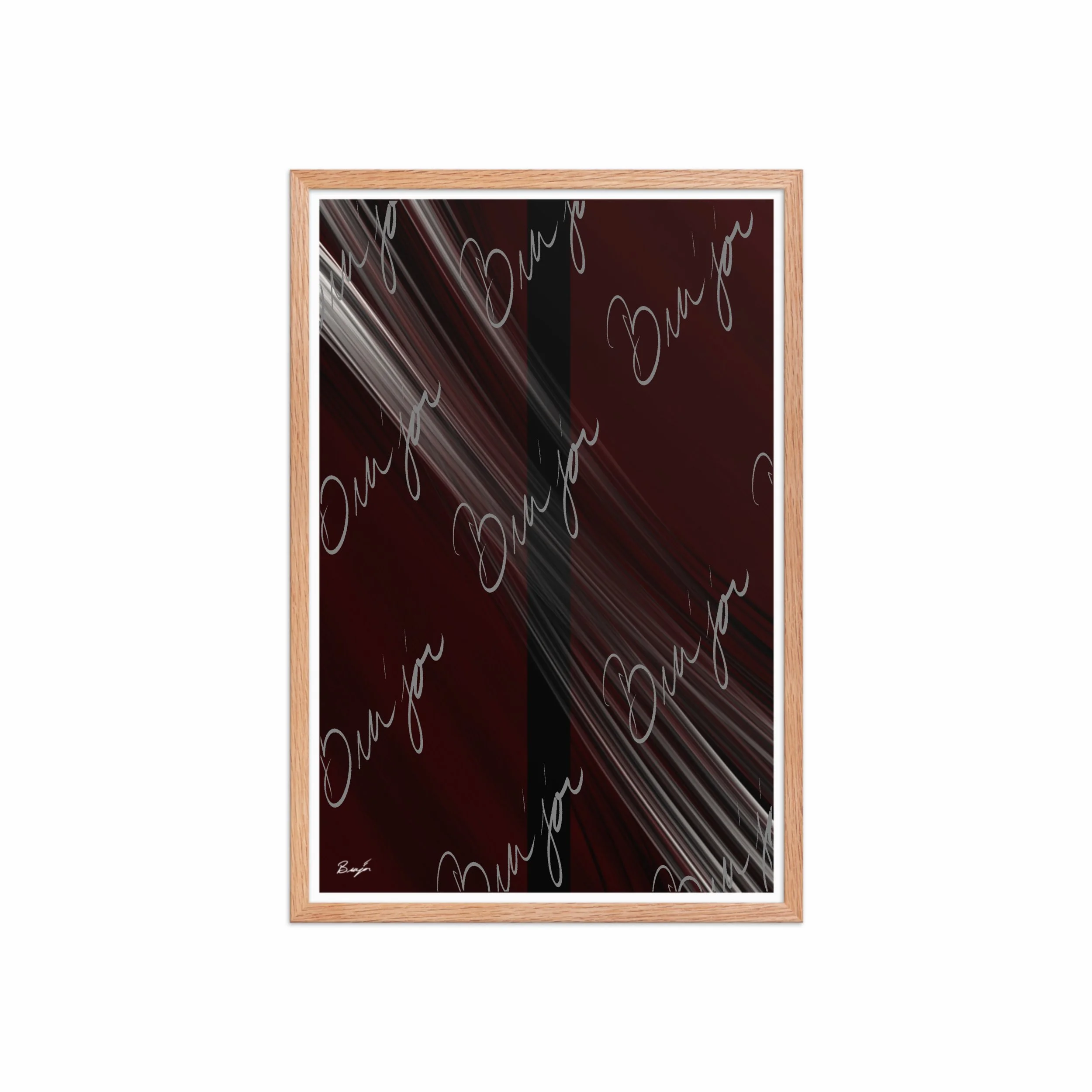 20x30 Red Oak Framed abstract artwork titled Still Standing designed by the digital abstract artist Bra'jor. Artwork includes the colors Maroon, Red, Black, and White