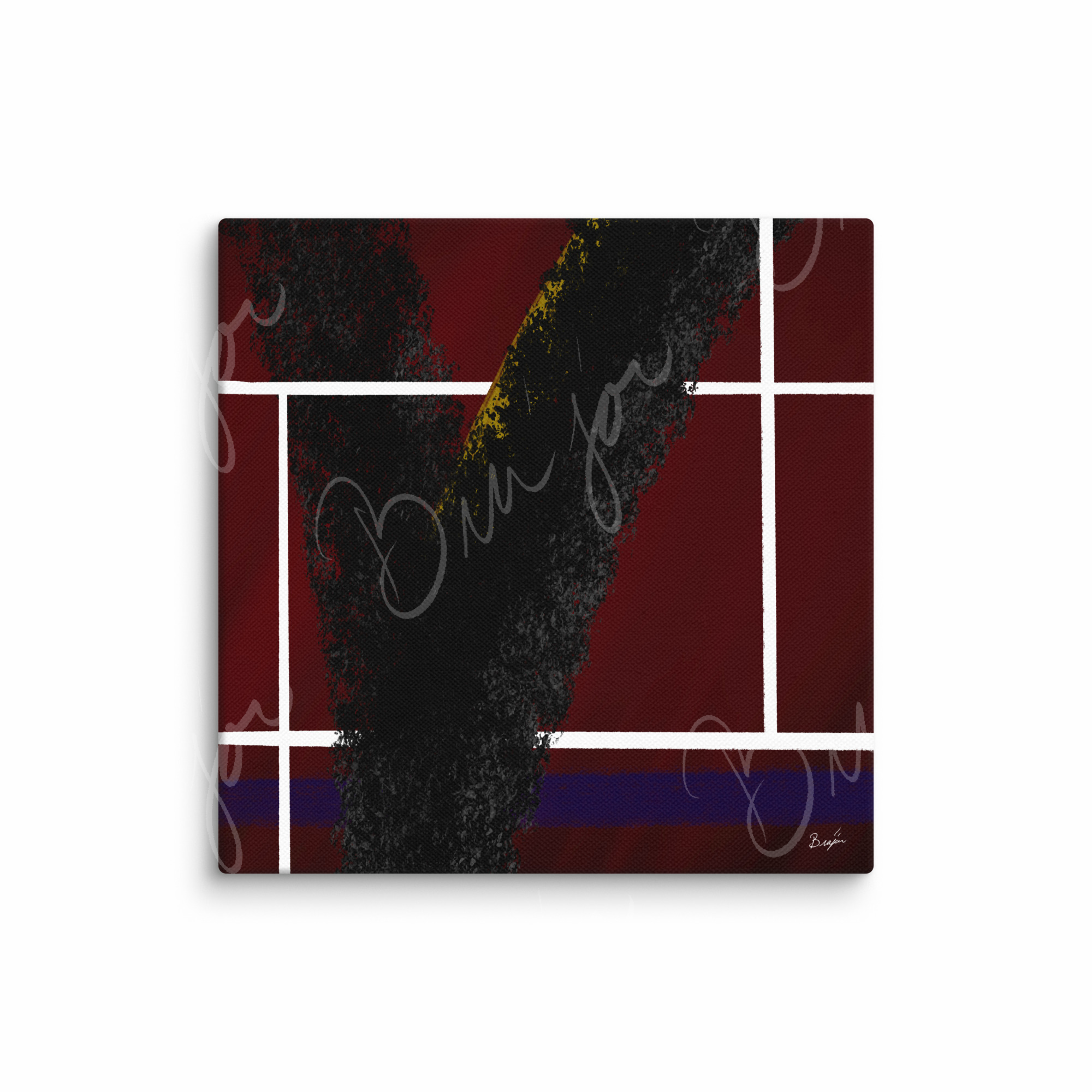 16x16 Canvas Abstract artwork titled Step Out designed by the digital abstract artist Bra'jor. Artwork includes the colors Red, White, Black, Yellow, and Blue