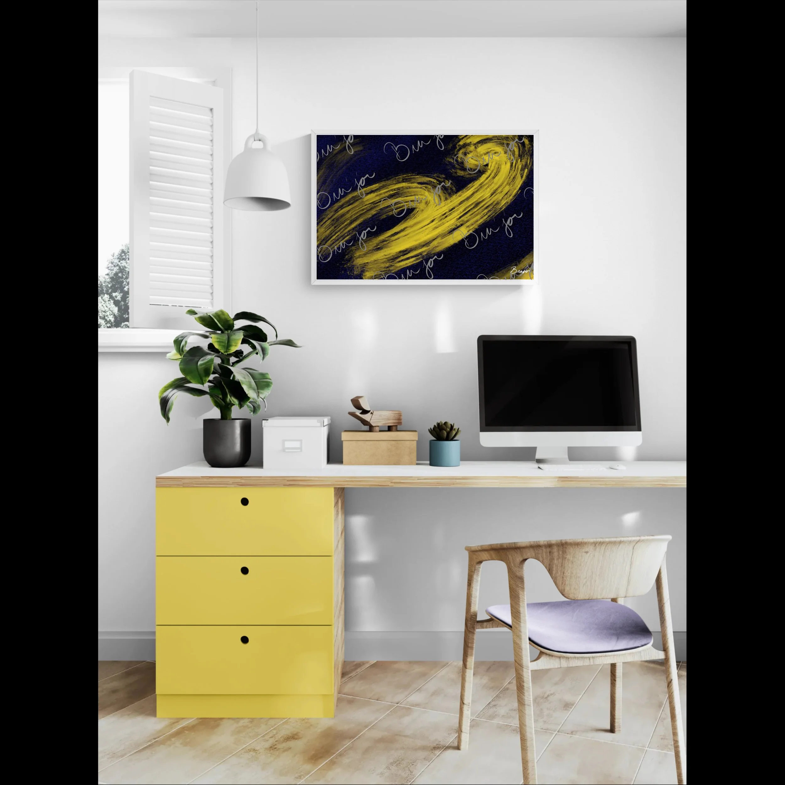 Framed Artwork - Title: Nebula Yellow