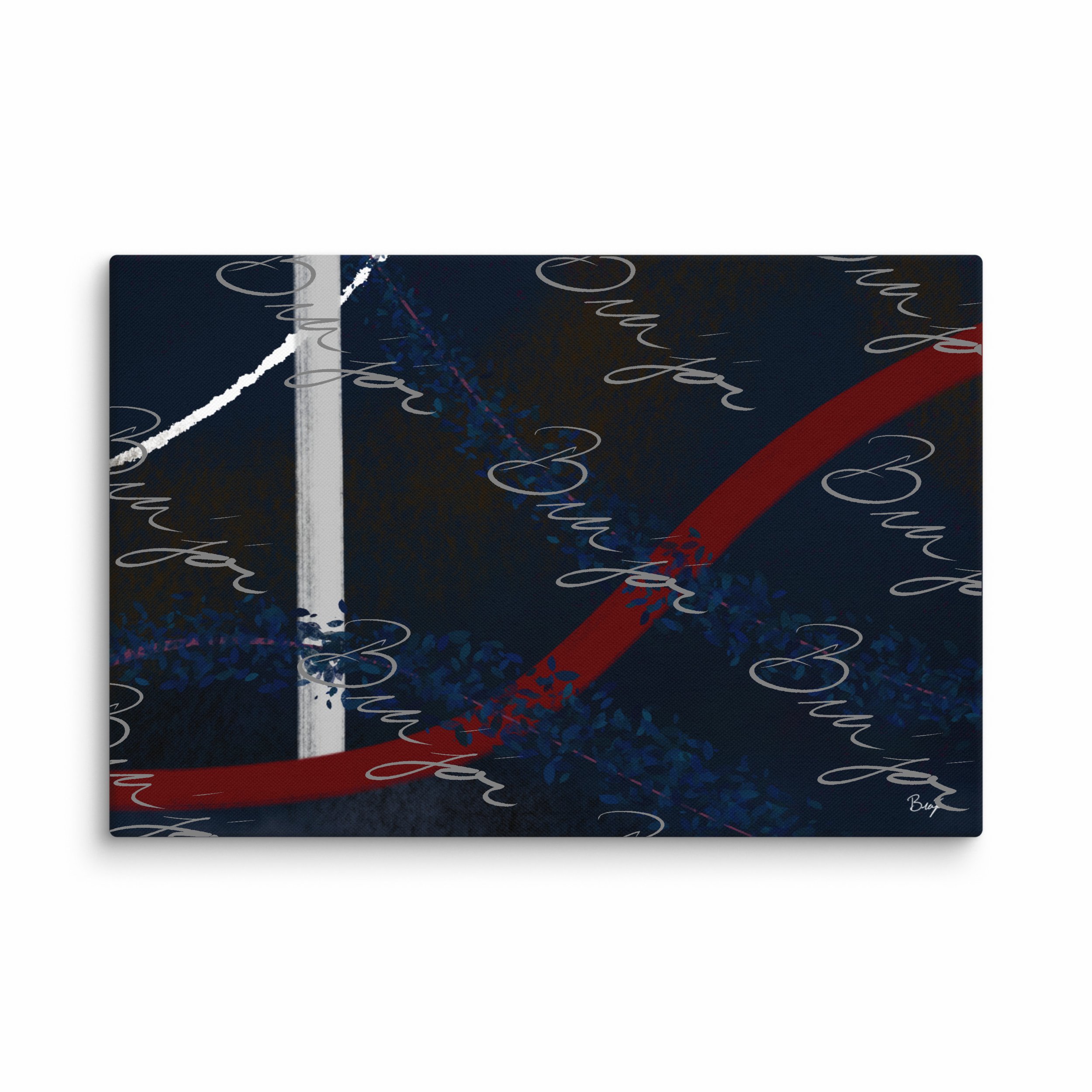 40x60 XL Canvas Abstract artwork titled Gloomy II designed by the digital abstract artist Bra'jor. Artwork includes the colors Blue, Red, White, Pink, and Black