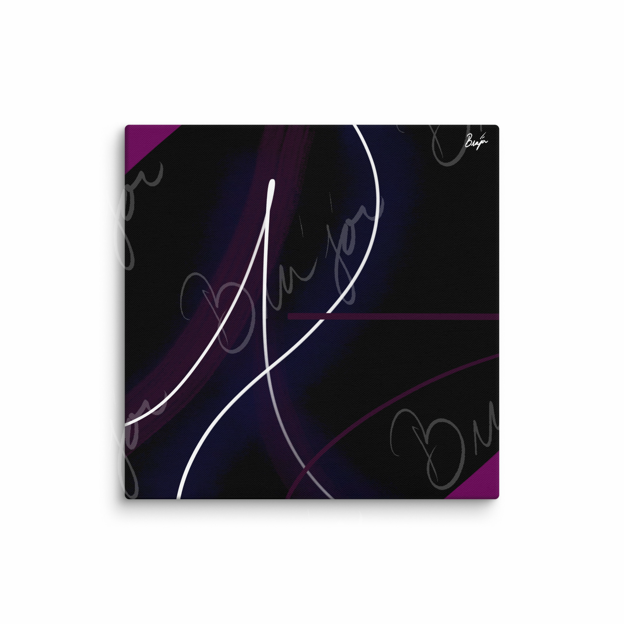37x37 XL Canvas Abstract artwork titled Poised designed by the digital abstract artist Bra'jor. Artwork includes the colors Purple, Pink, Blue, and White