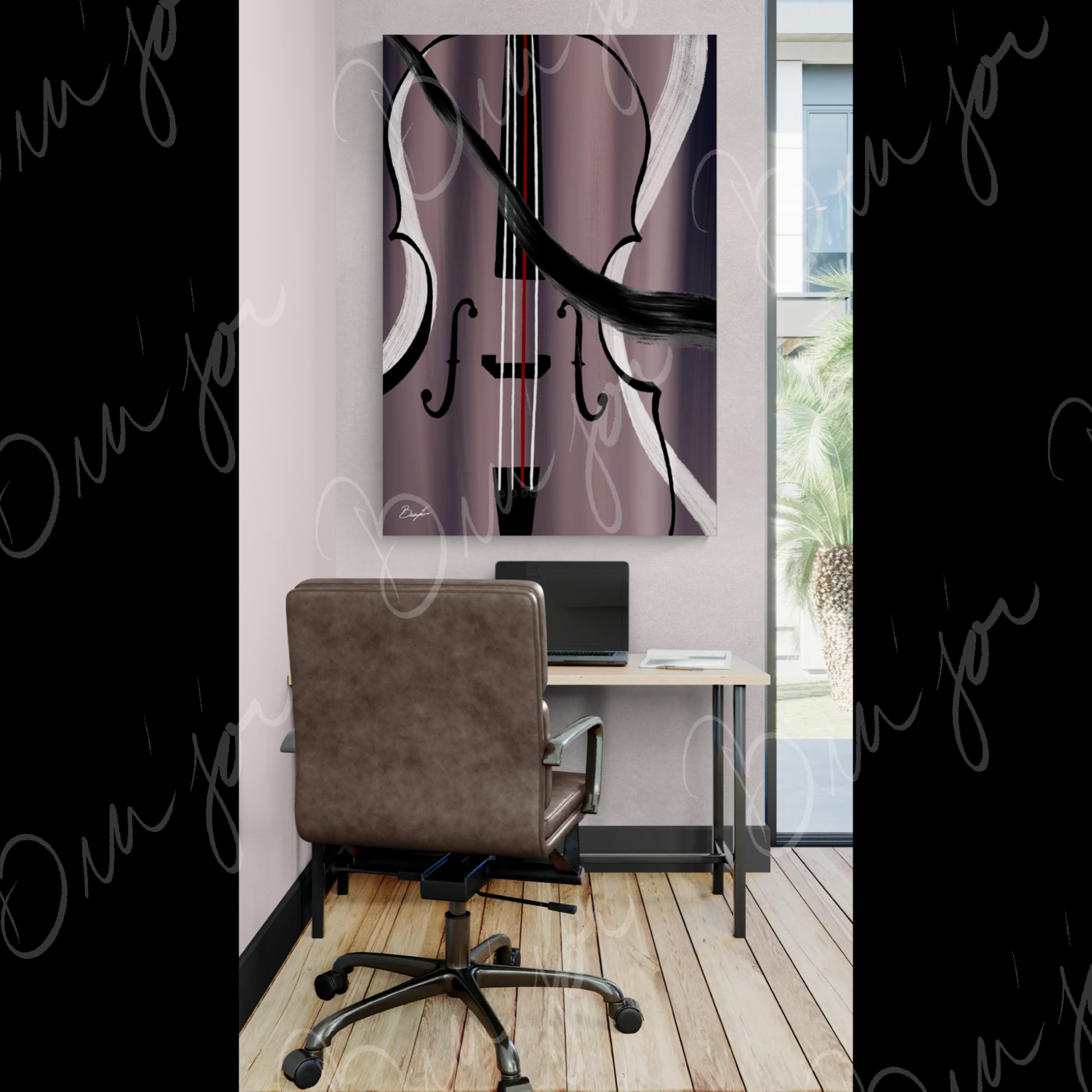 XL Canvas Abstract artwork titled First Love designed by the digital abstract artist Bra'jor. Artwork includes the colors Black, White, Gray, violet, Mauve, and Red