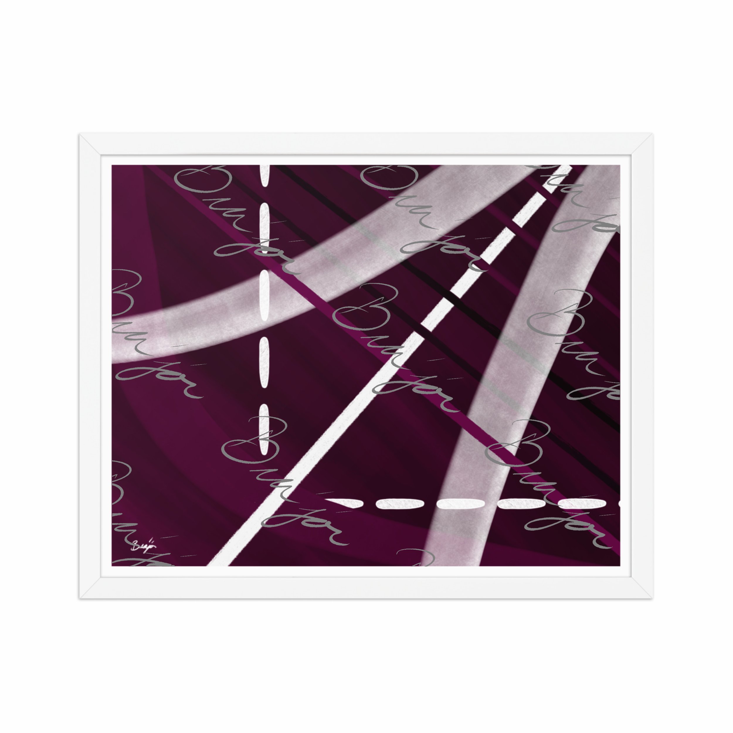 16x20 White Framed abstract artwork titled Tuning designed by the digital abstract artist Bra'jor. Artwork includes the colors Purple, Black, Gray, and White