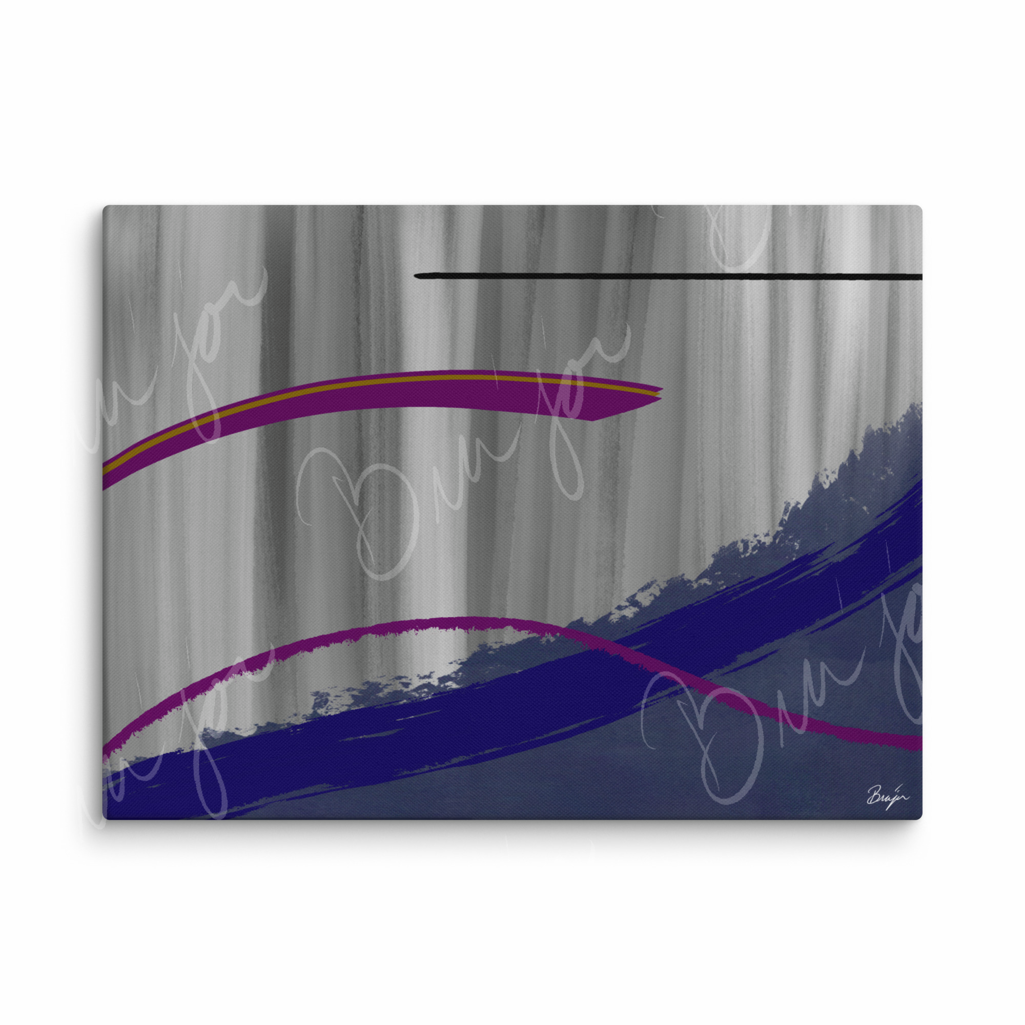 30x40 XL Canvas Abstract artwork titled Reworking designed by the digital abstract artist Bra'jor. Artwork includes the colors Purple, Gray, Blue, Mustard Yellow, and Black