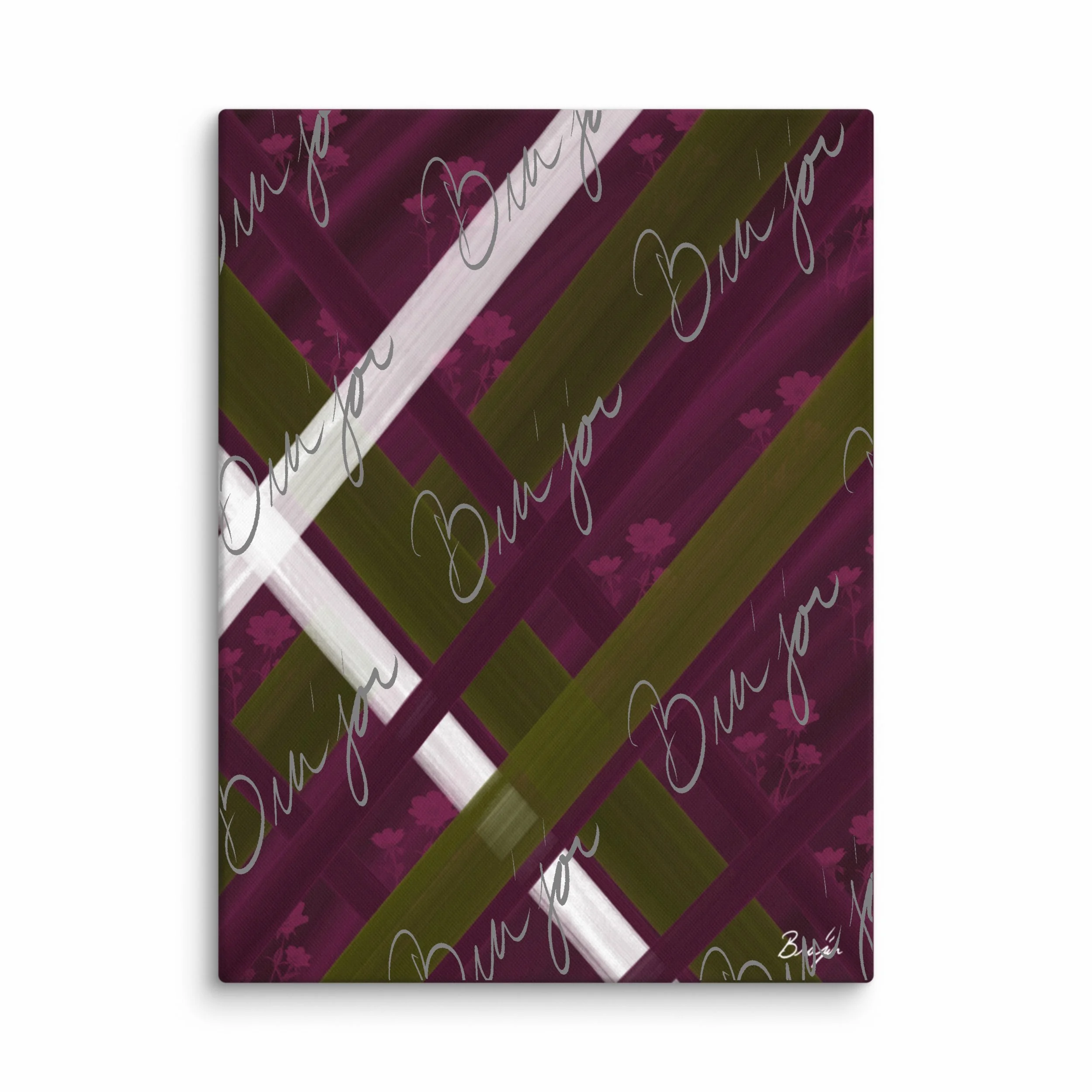 30x40 XL Canvas abstract artwork titled Complex designed by the digital abstract artist Bra'jor. Artwork includes the colors Purple, Pink, Olive Green, and White