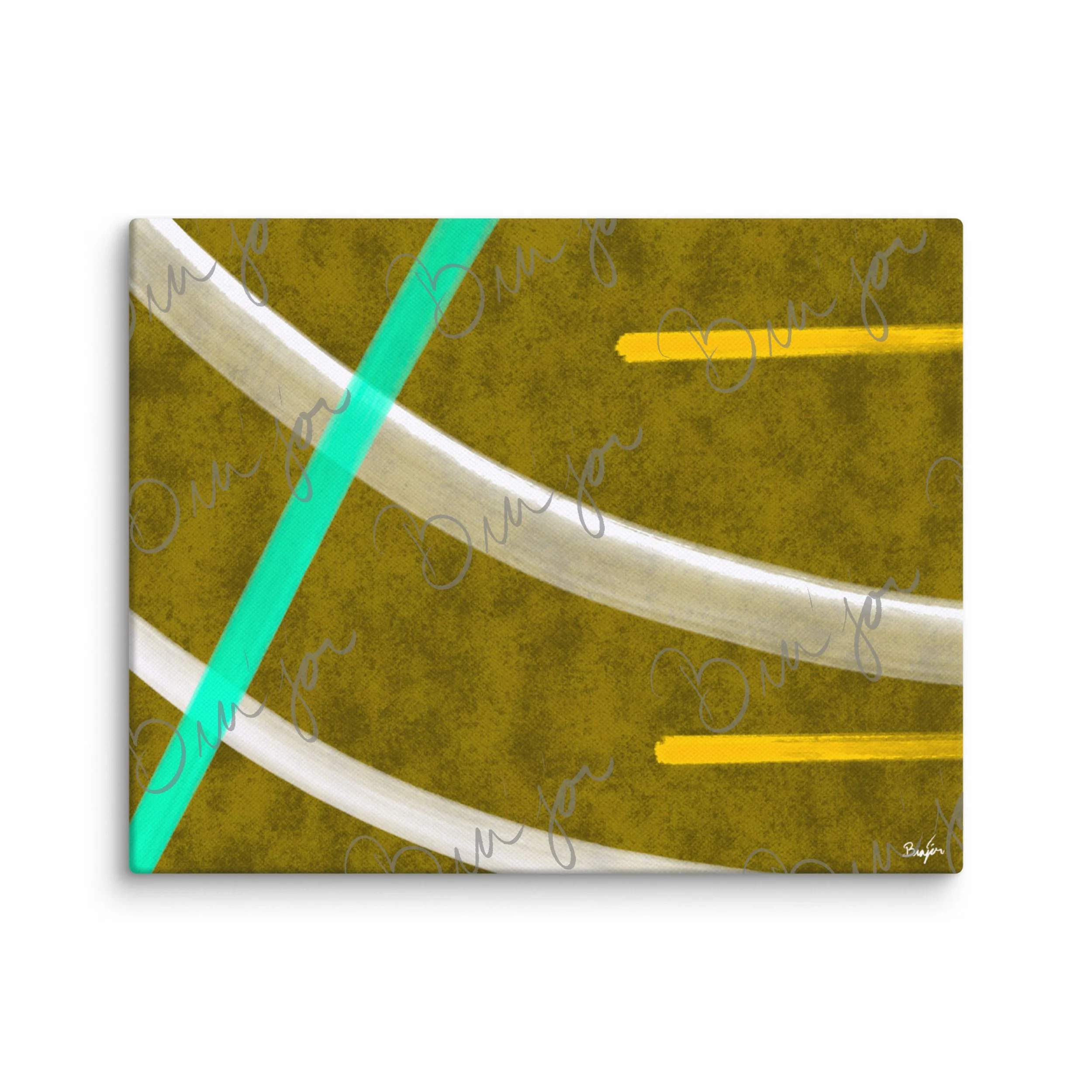 11x14 Canvas Abstract artwork titled Hushed designed by the digital abstract artist Bra'jor. Artwork includes the colors Orange, Yellow, White, and Blue