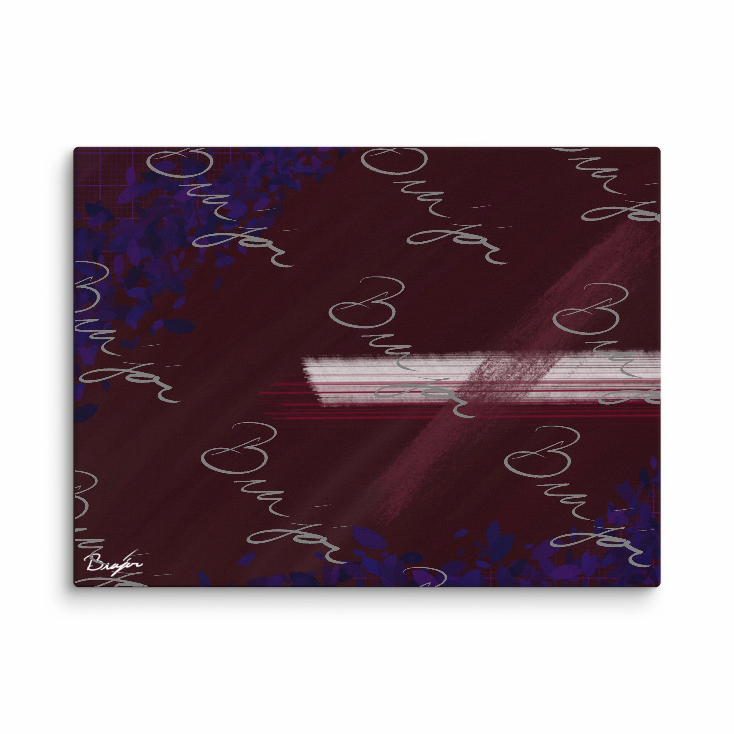 30x40 Abstract canvas artwork titled Guarded designed by the digital abstract artist Bra'jor. Artwork includes the colors Maroon, Black, Blue, and White