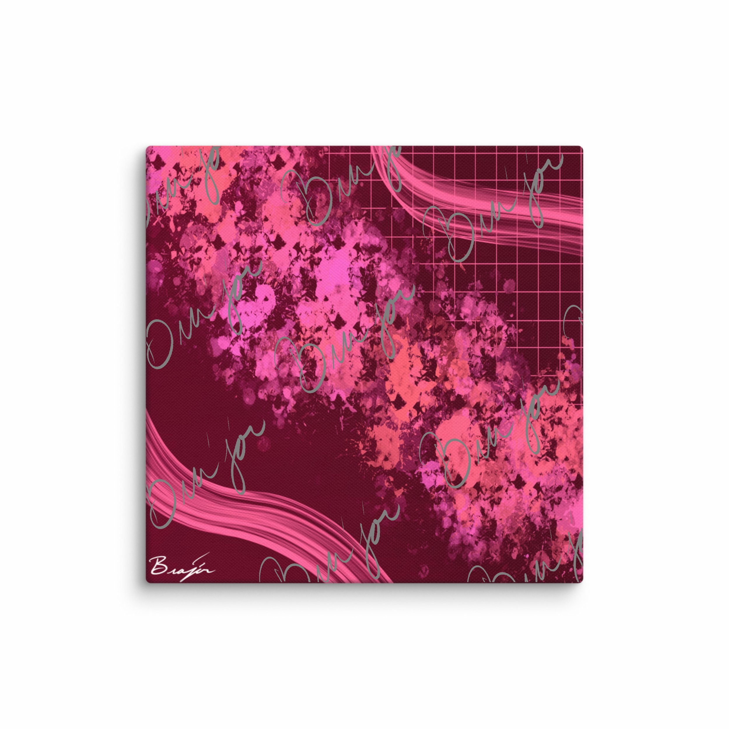 12x12 Abstract canvas artwork titled Soft designed by the digital abstract artist Bra'jor. Artwork includes the colors Purple, Pink, peach, and Orange
