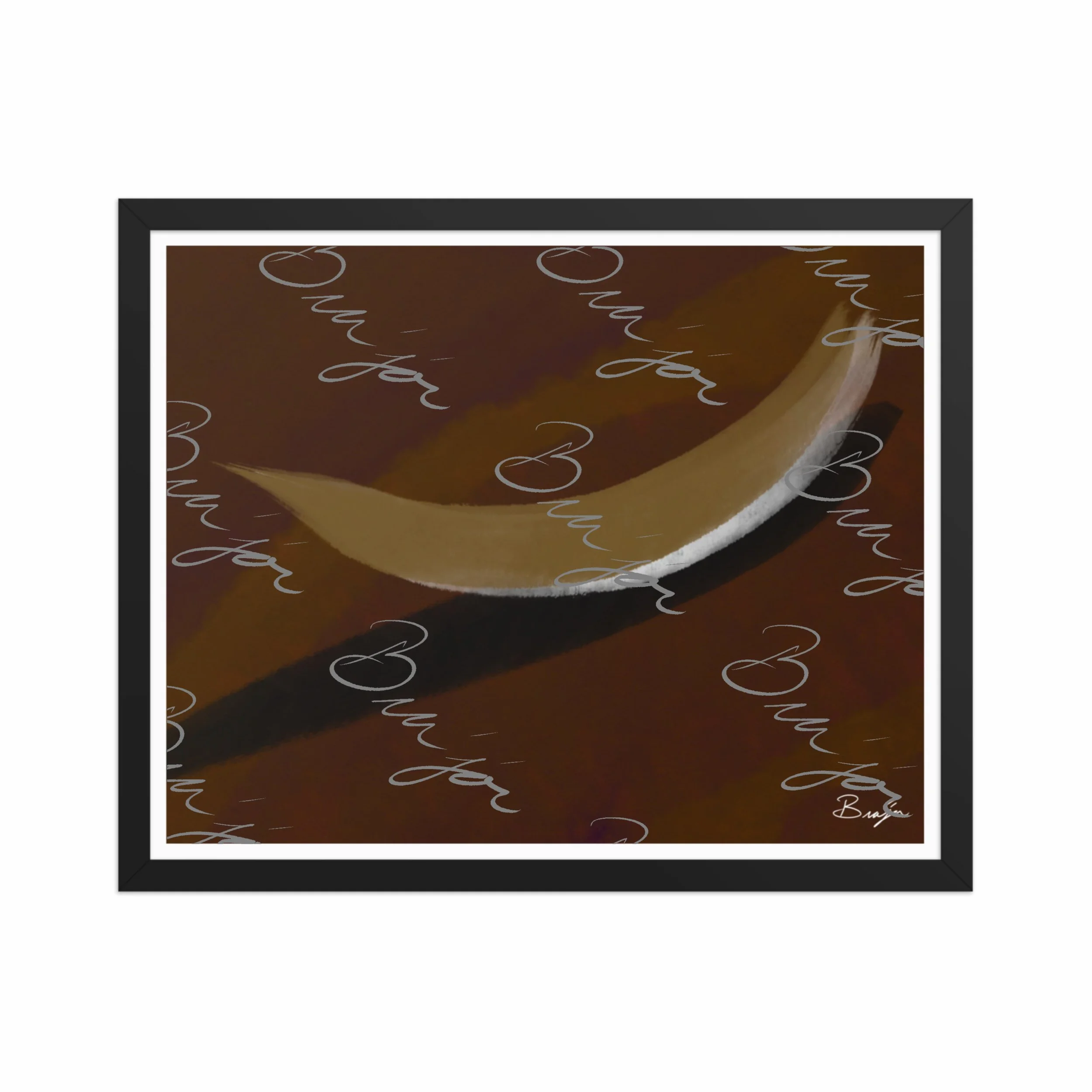 16x20 Black Framed abstract artwork titled Always There designed by the digital abstract artist Bra'jor. Artwork includes the colors Brown, Tan, White, and Black with a Purple undertone
