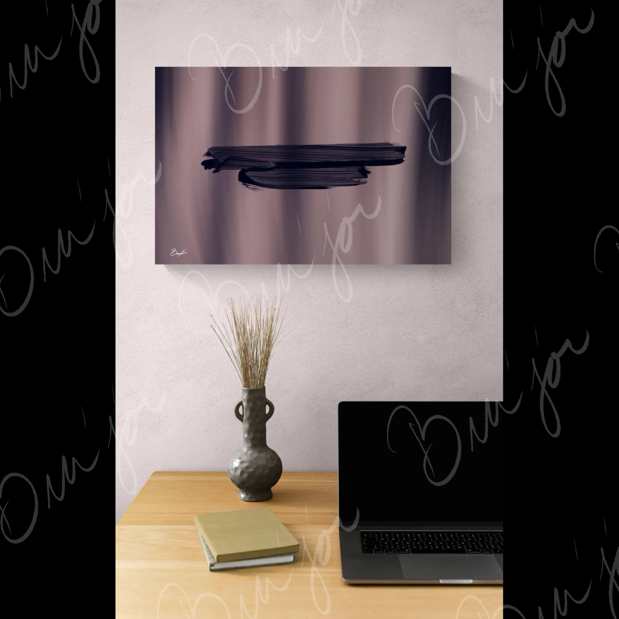 Canvas Abstract artwork titled Rest designed by the digital abstract artist Bra'jor. Artwork includes the colors Black, Gray, violet, and Mauve